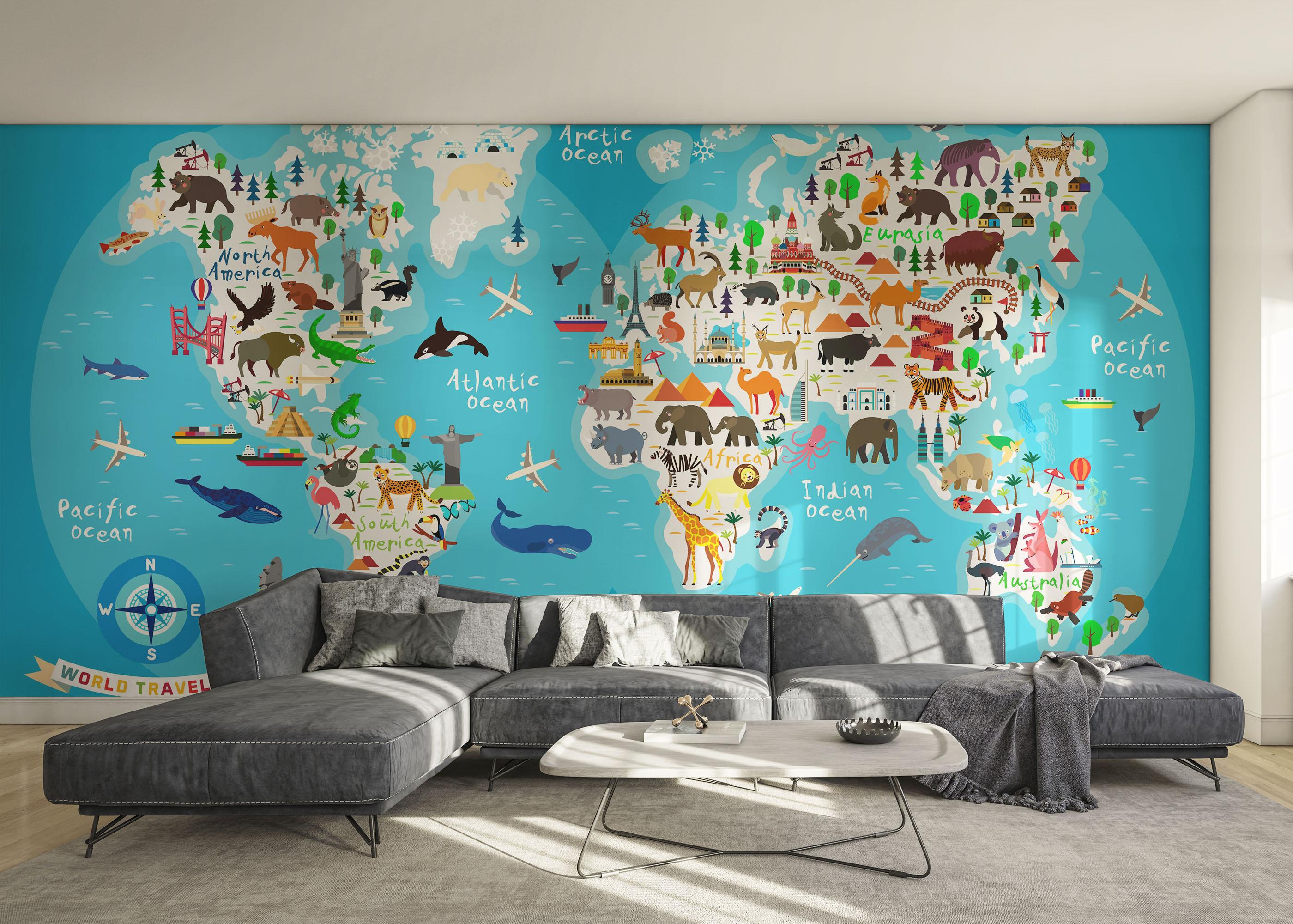 Fototapete World Map Animals mockup 0