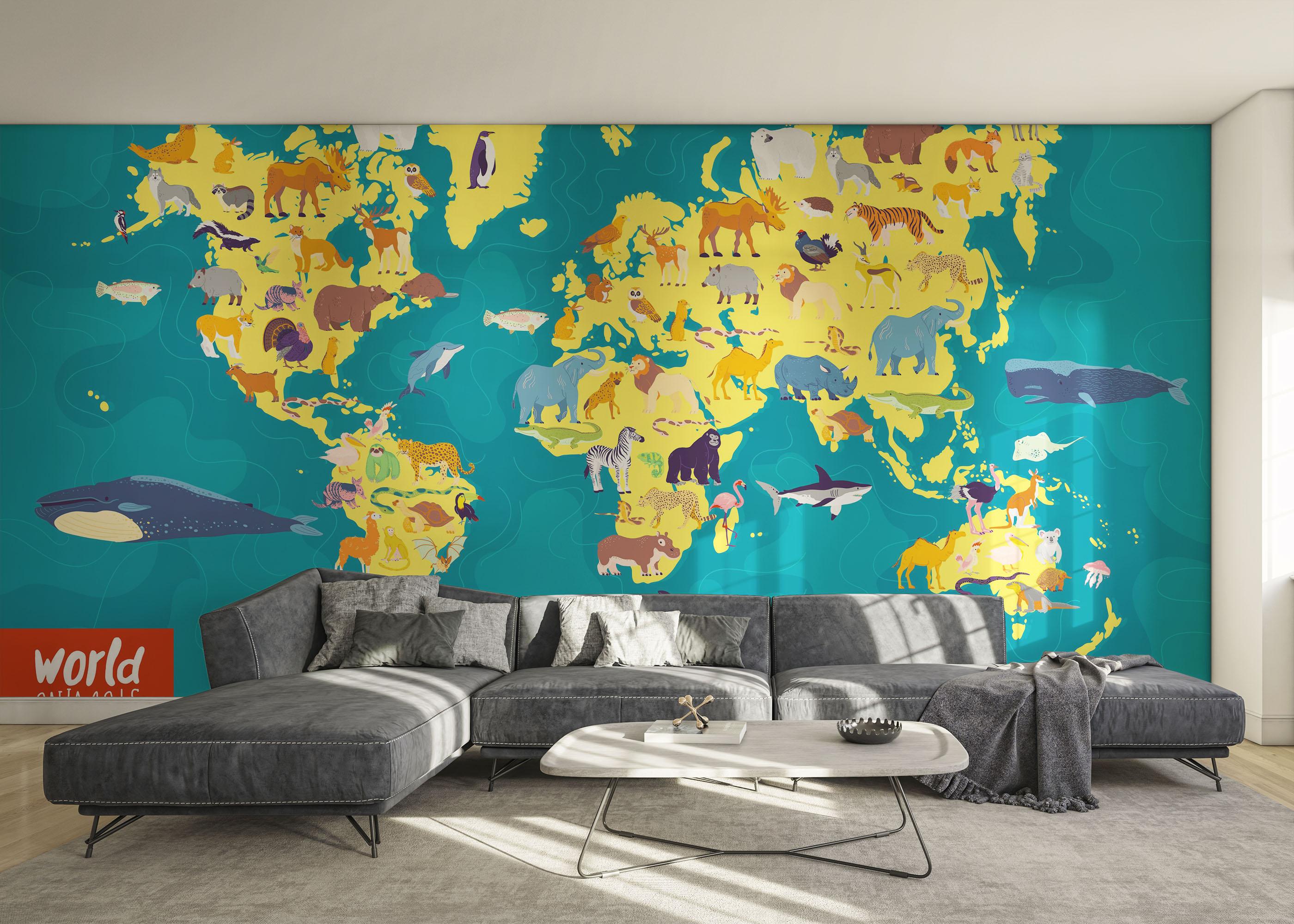 Fototapete Yellow Animal Map mockup 0