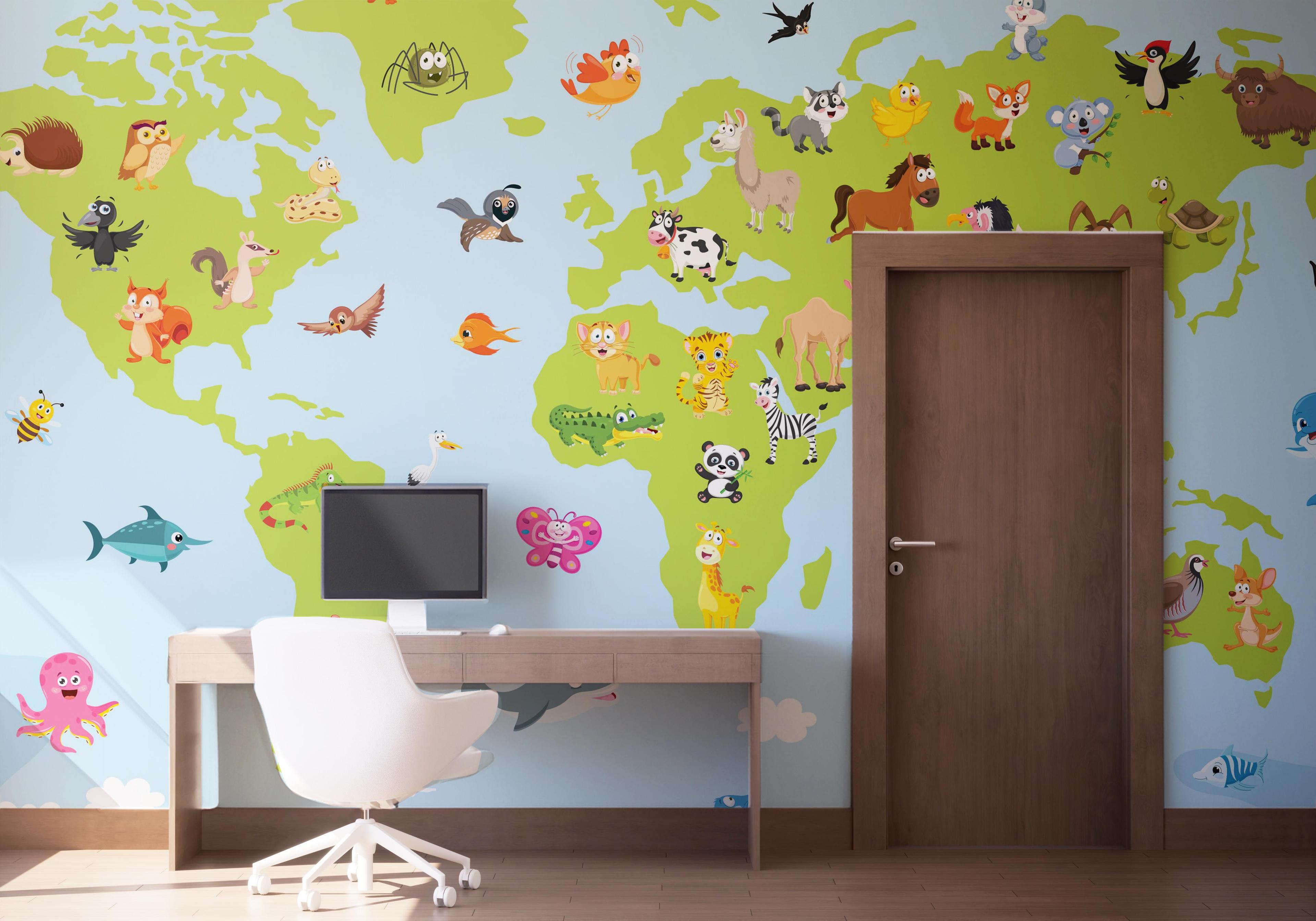 Fototapete Animal World Map mockup 1