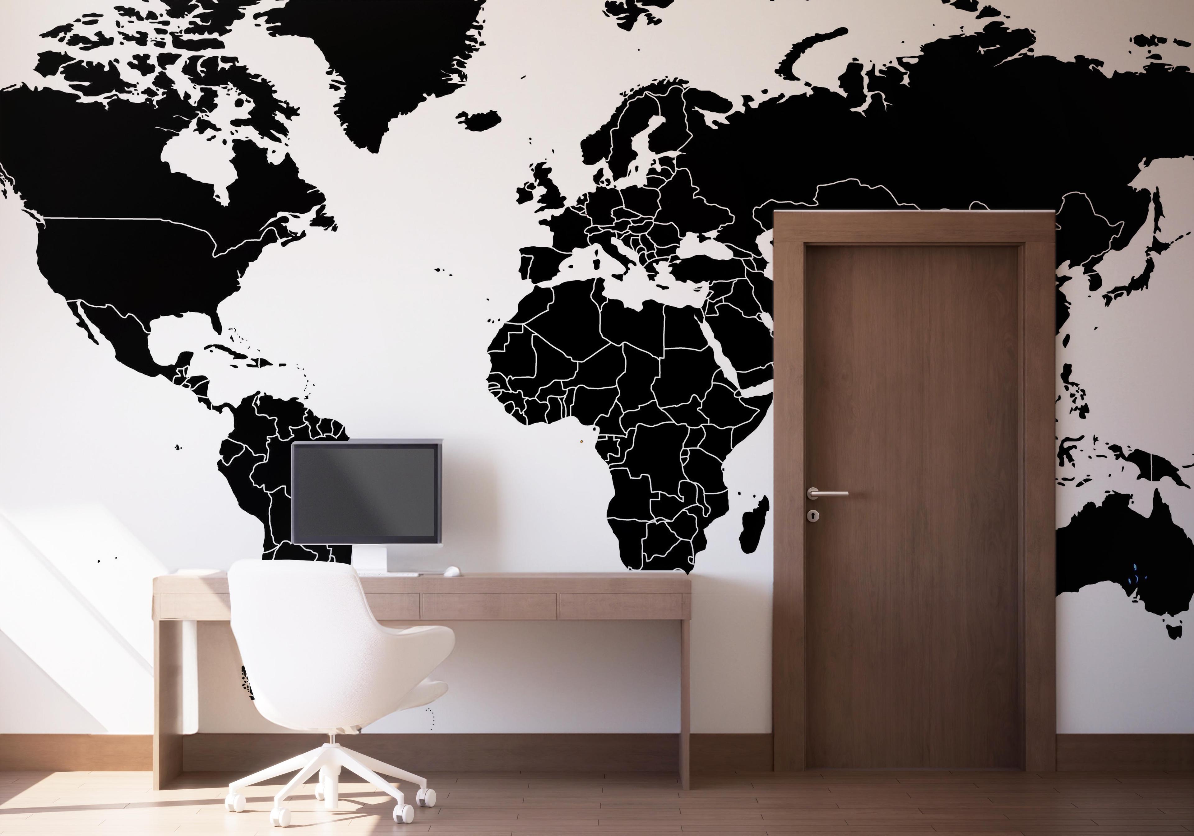 Fototapete Black World Map mockup 1