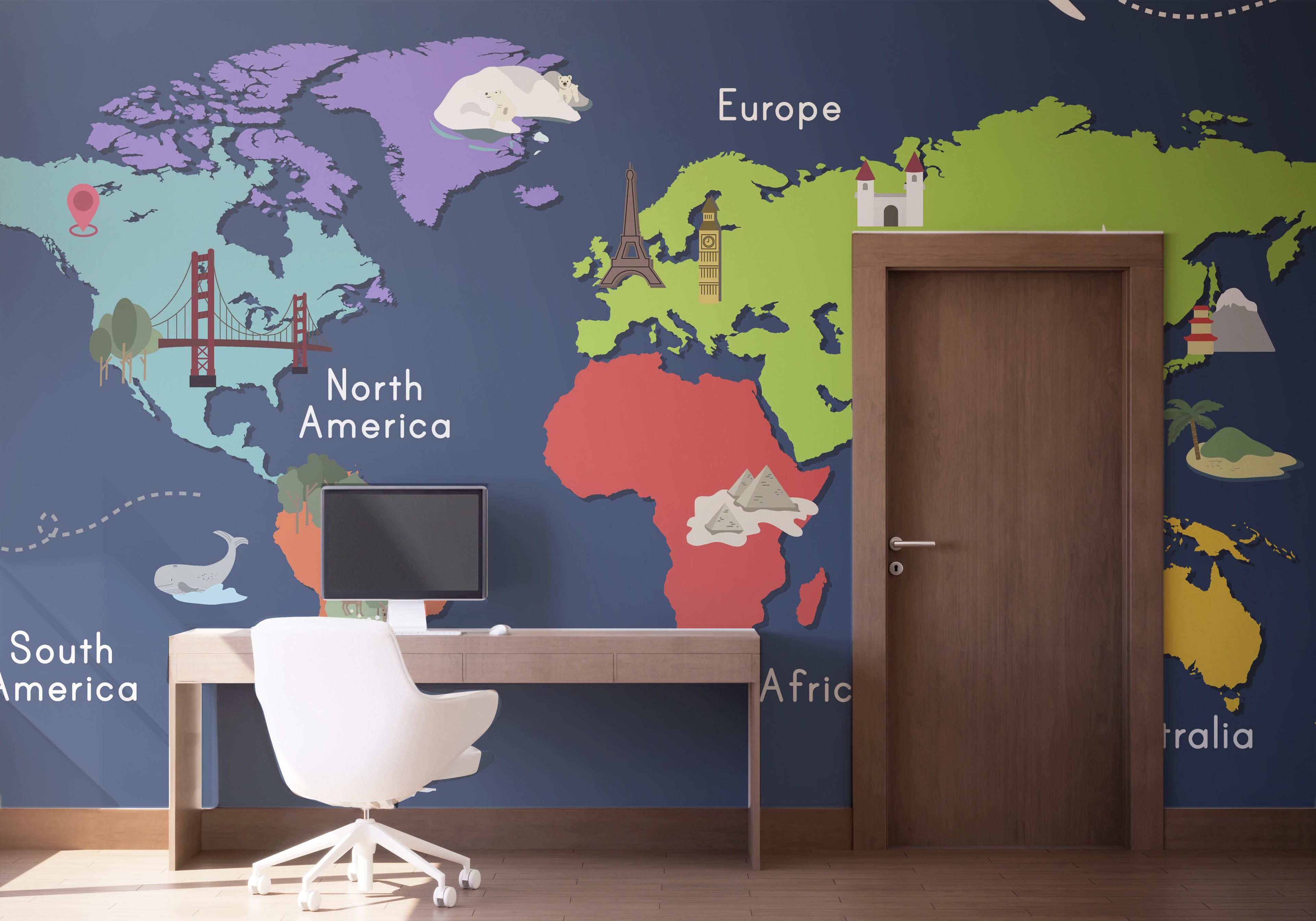 Fototapete Blue Wall Map mockup 1