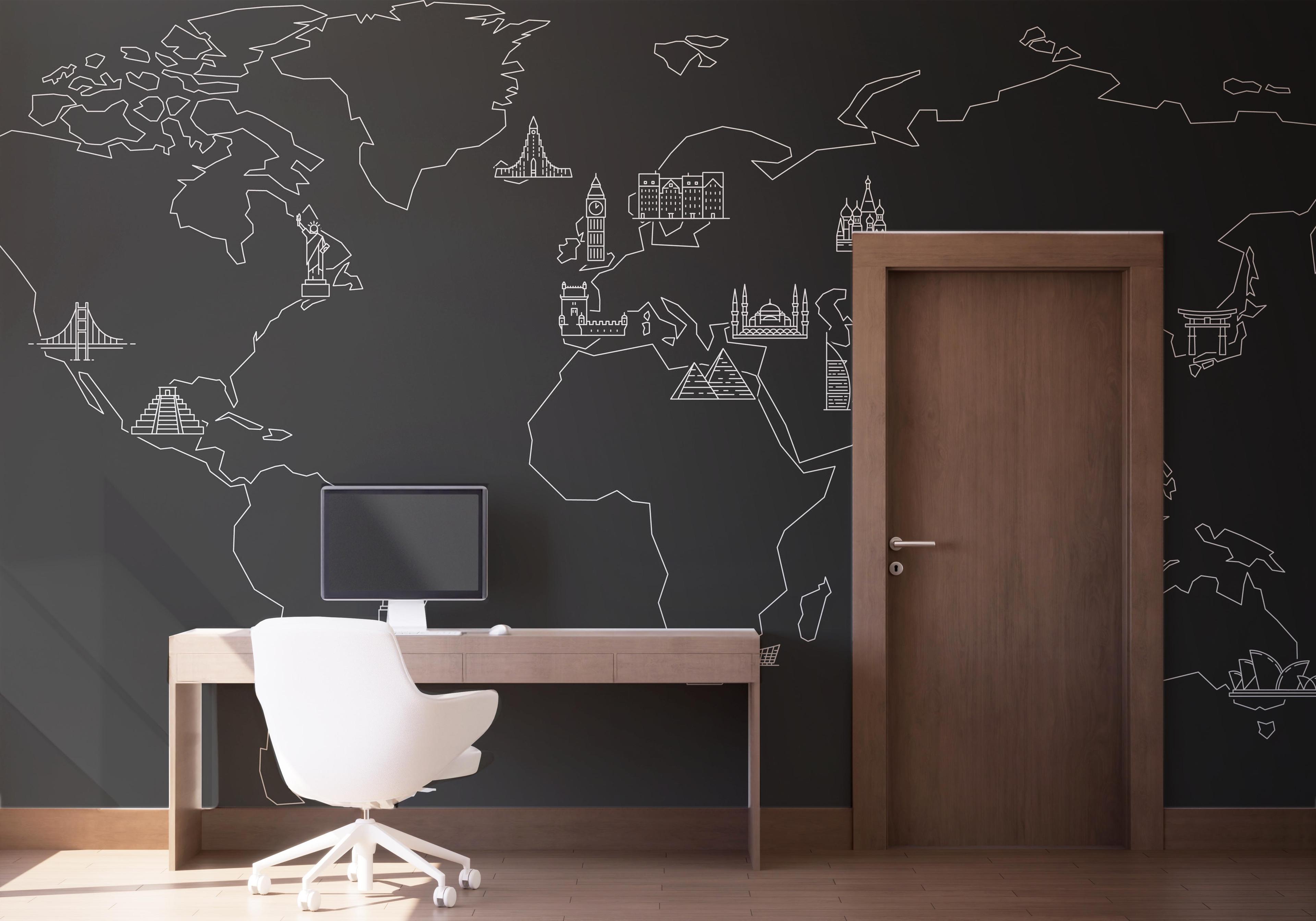 Fototapete Grey White Map mockup 1