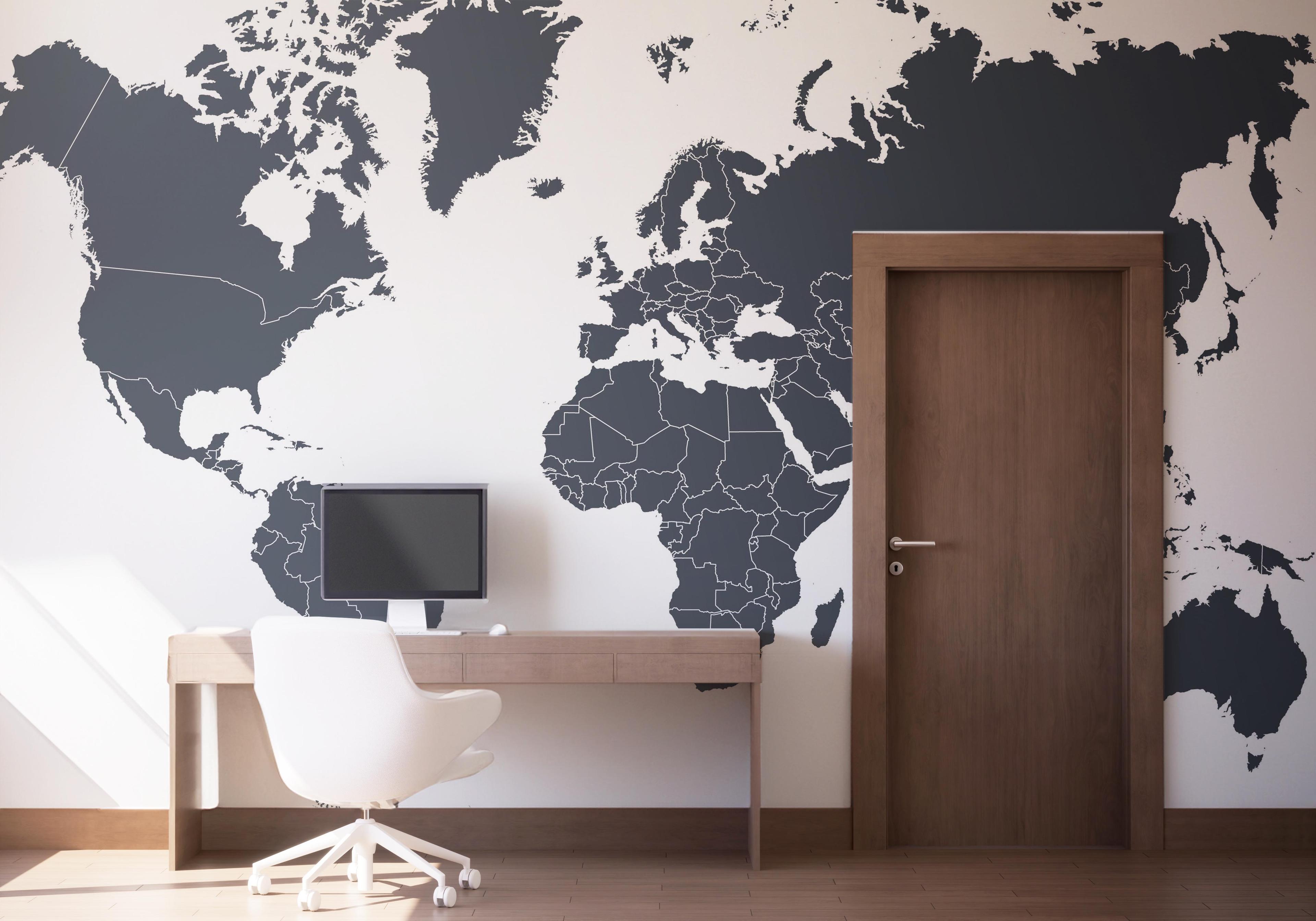 Fototapete Grey World Map mockup 1