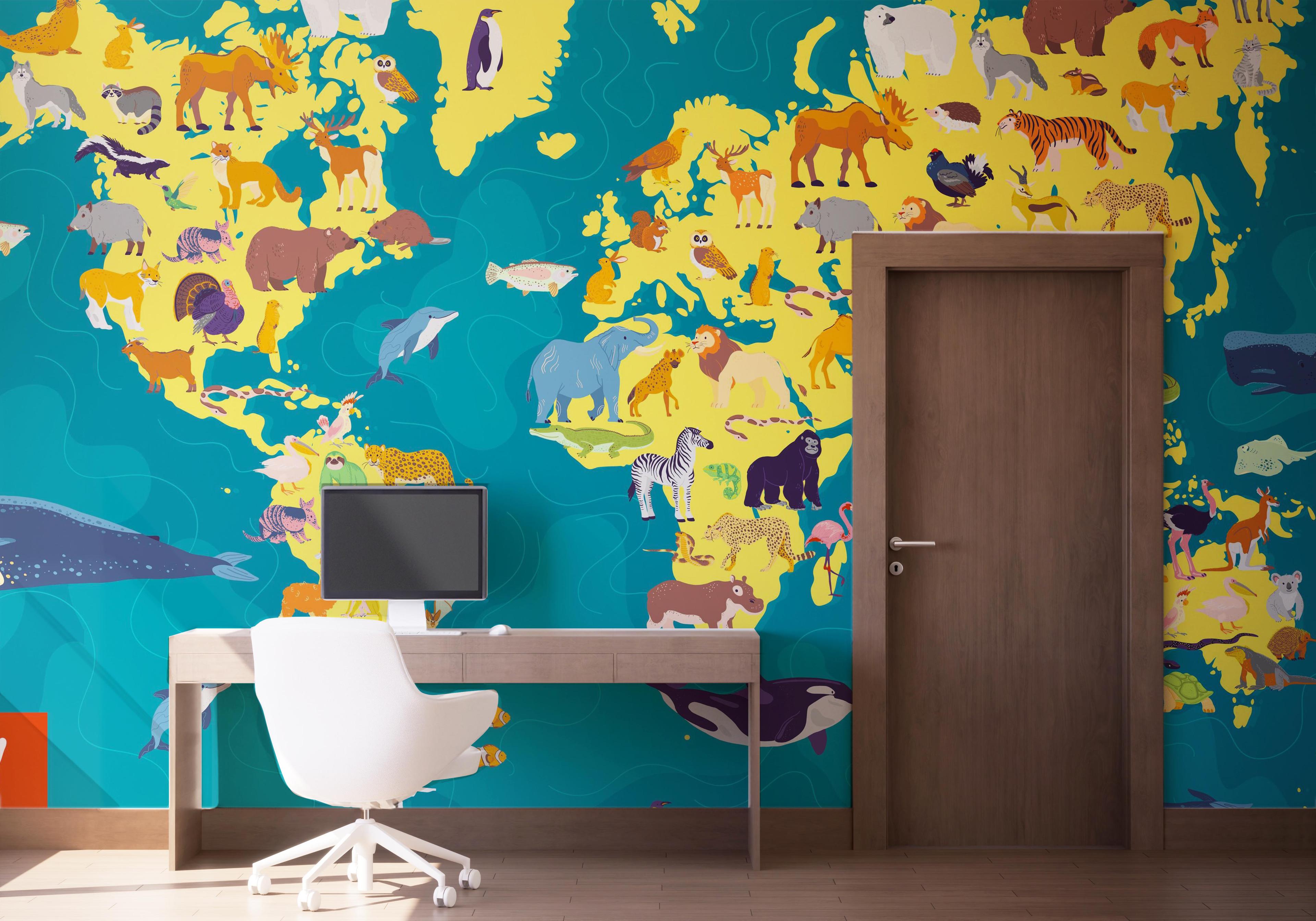 Fototapete Yellow Animal Map mockup 1