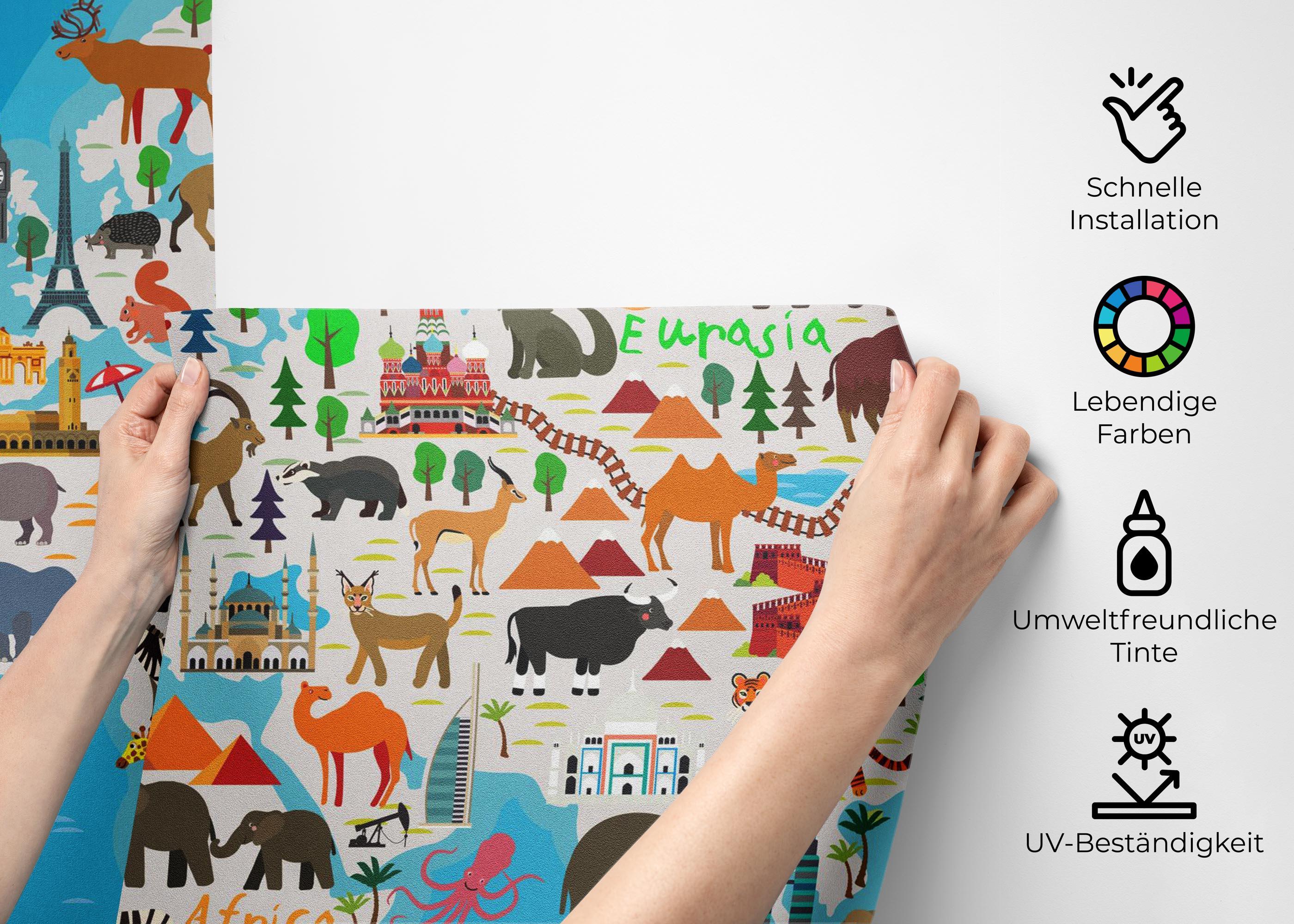 Fototapete World Map Animals mockup 2