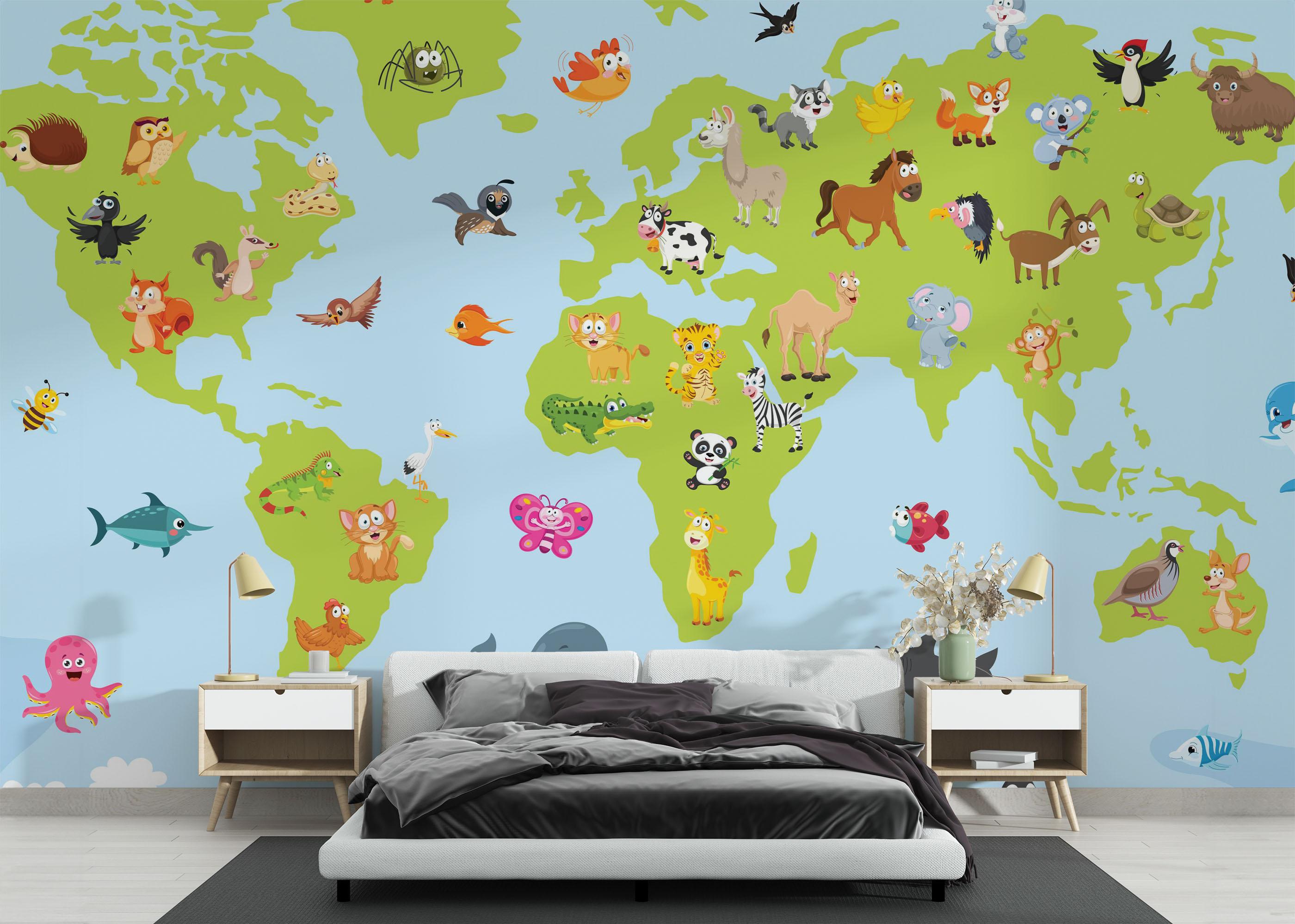 Fototapete Animal World Map mockup 3