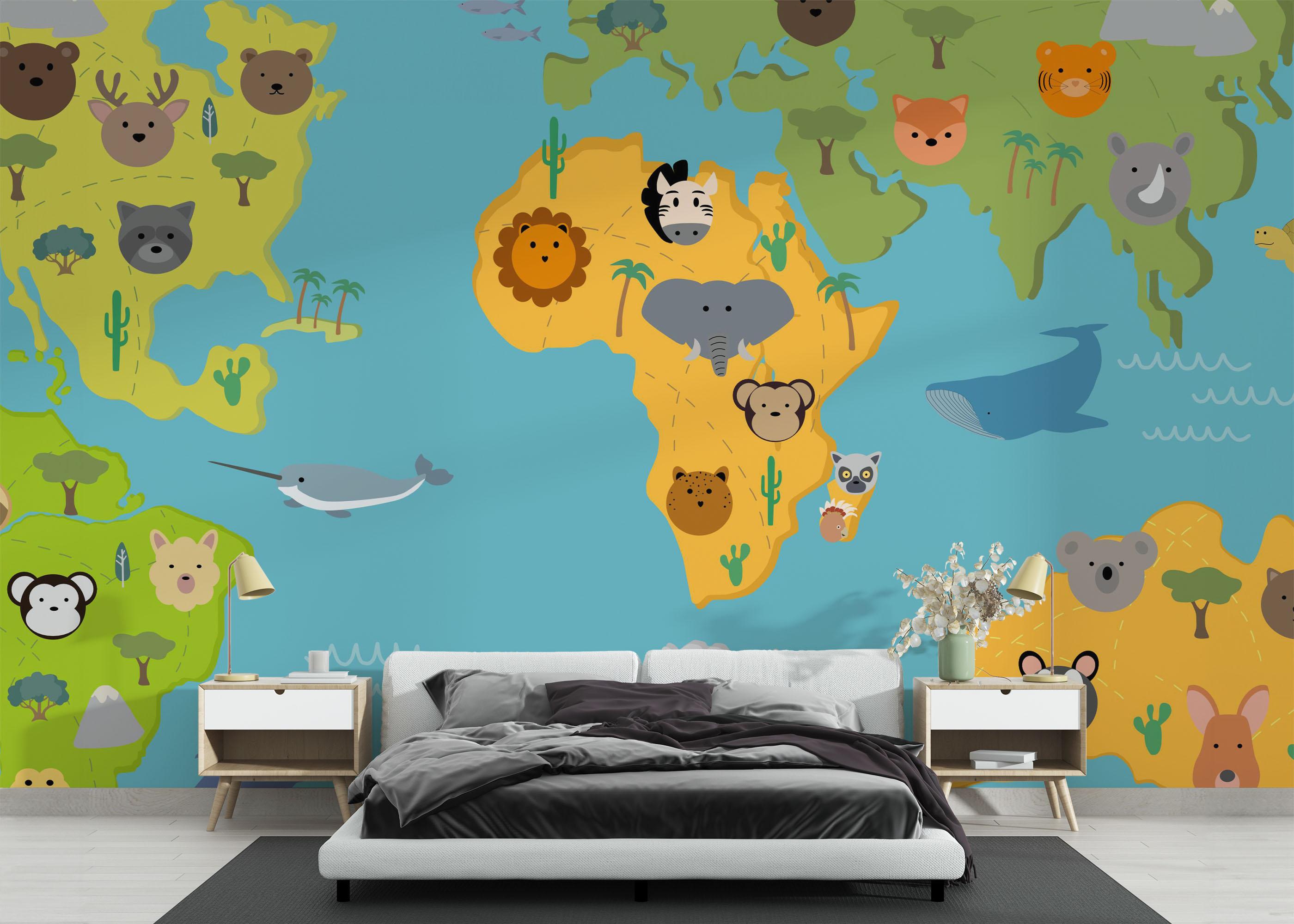 Fototapete Animals Kids Map mockup 3