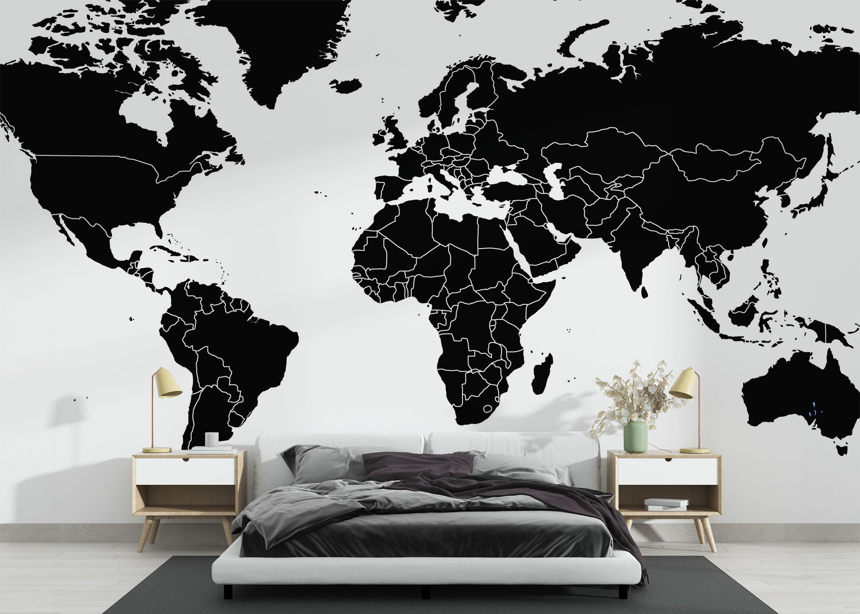 Fototapete Black World Map mockup 3