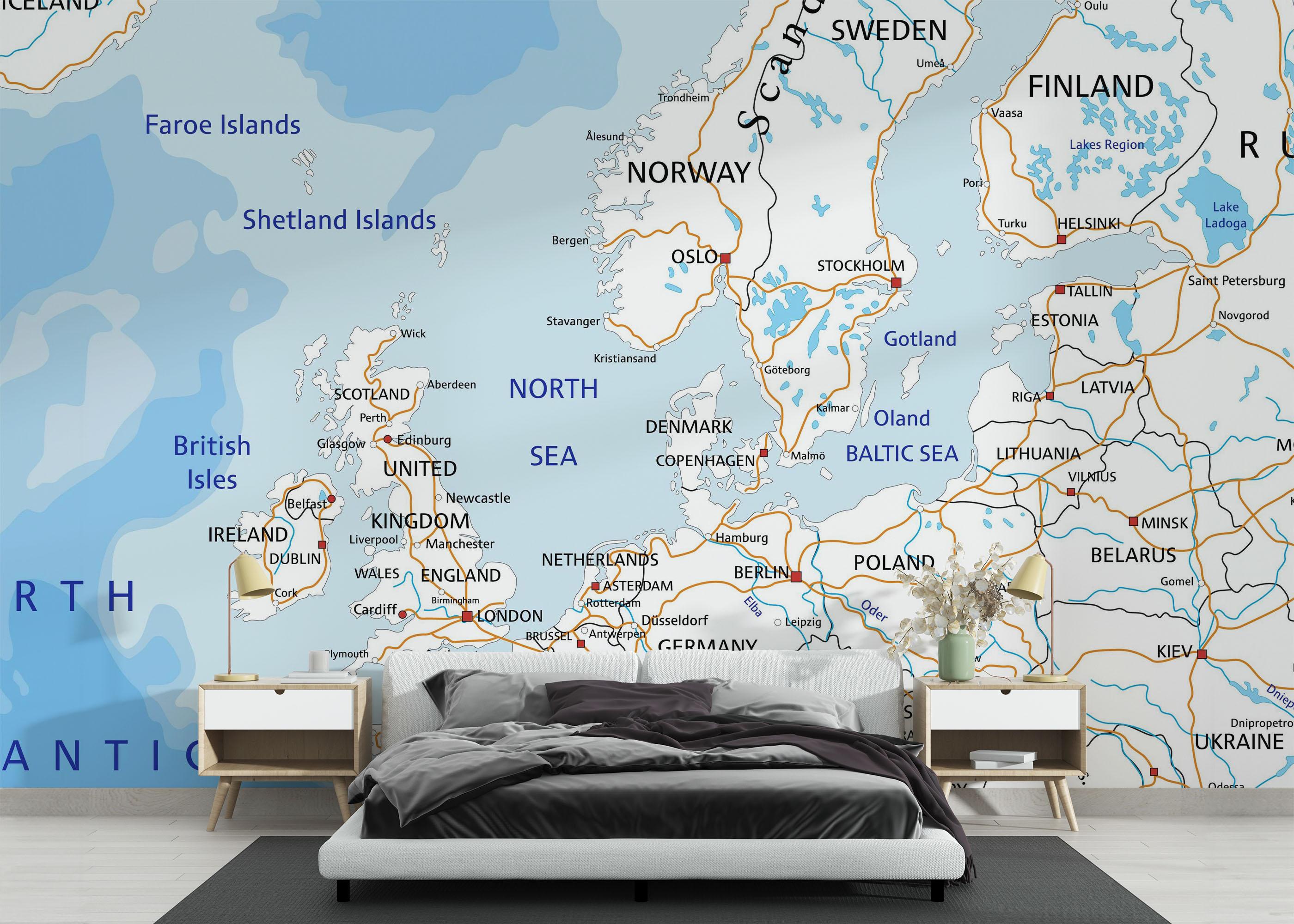 Fototapete Blue Europe Map mockup 3