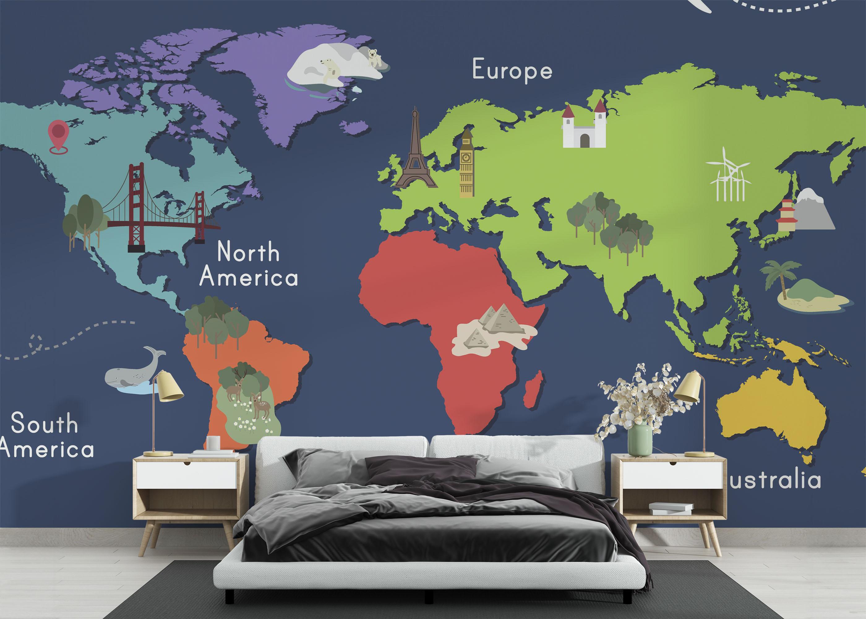 Fototapete Blue Wall Map mockup 3