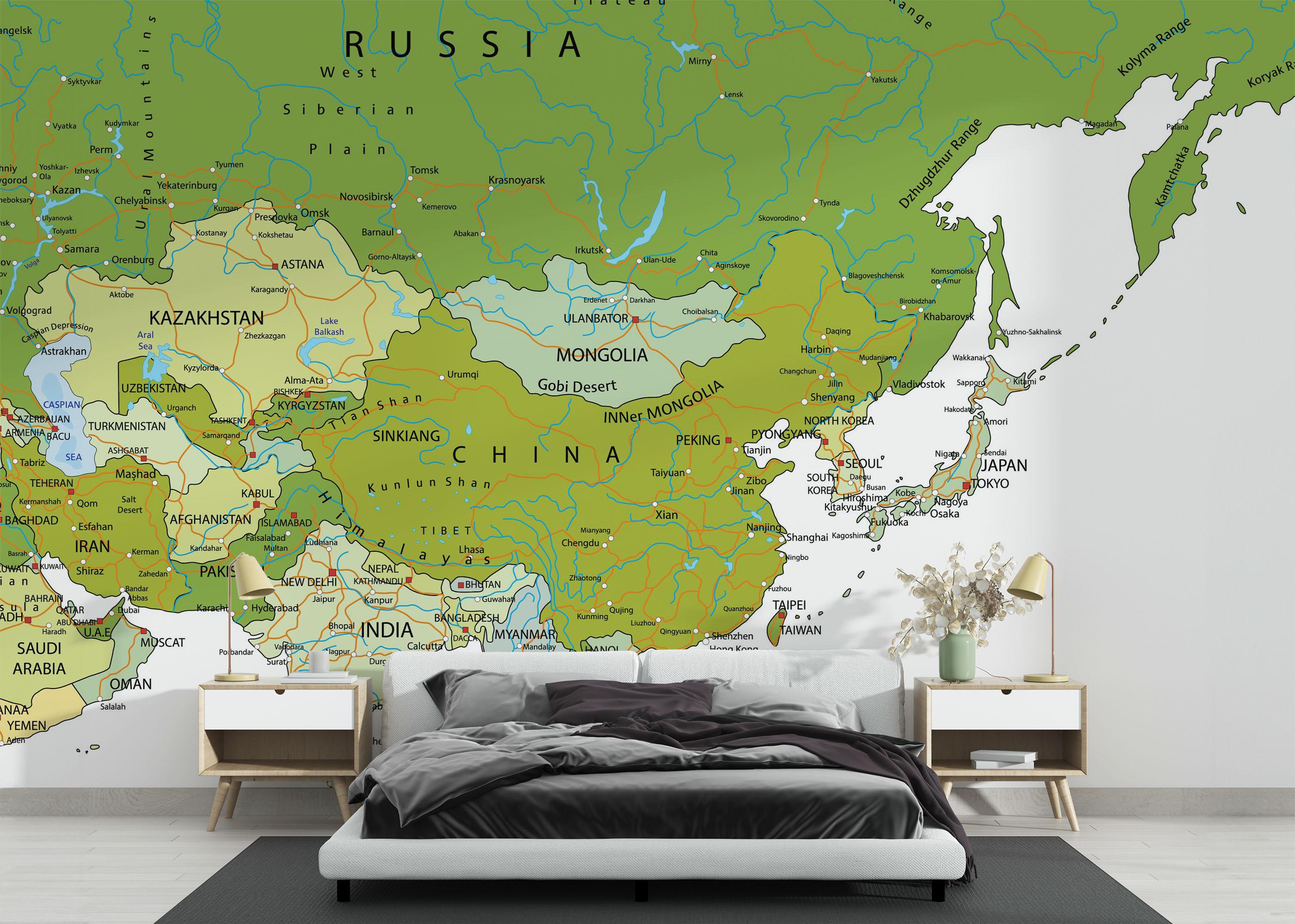 Fototapete Green Asia Map mockup 3