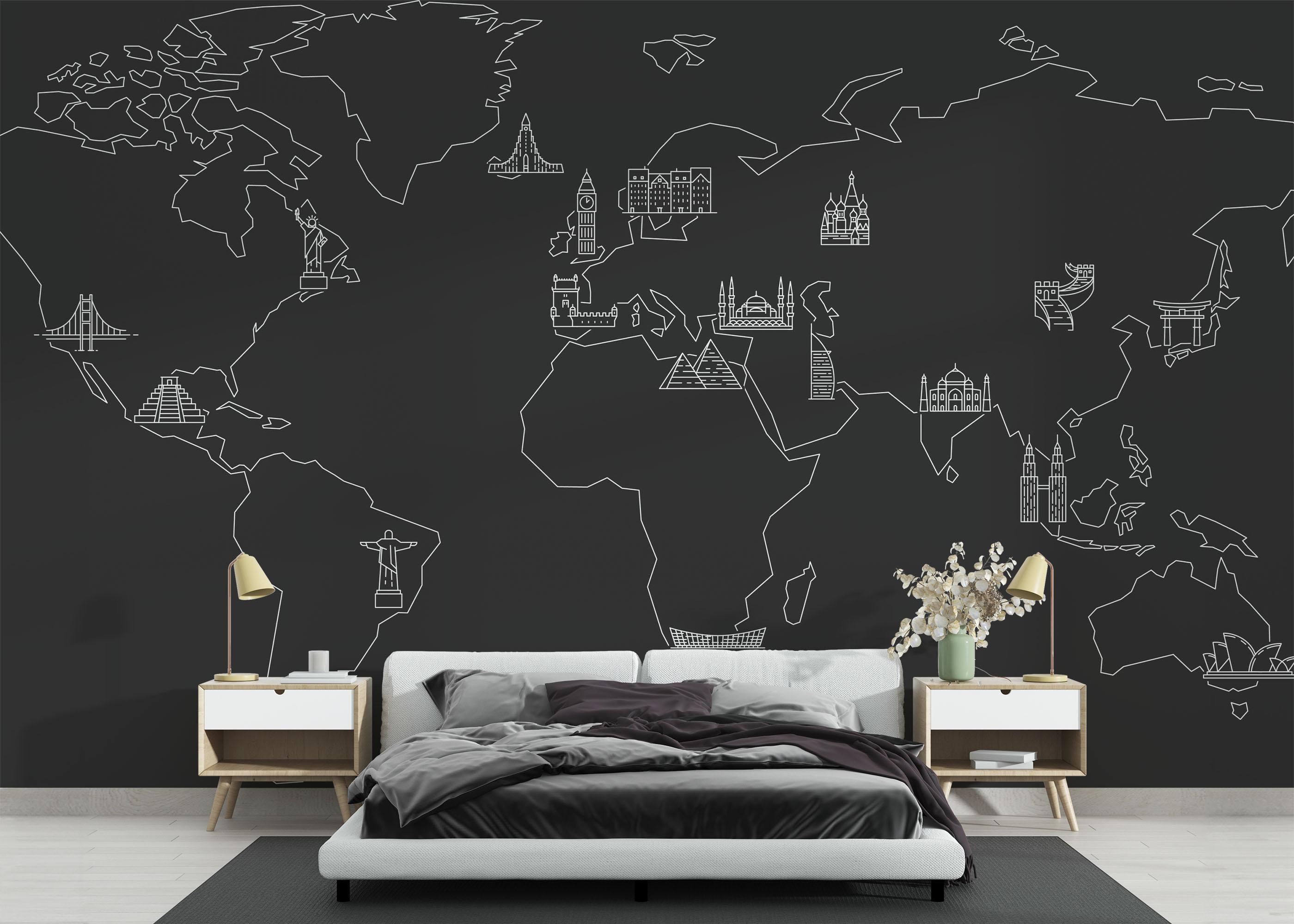 Fototapete Grey White Map mockup 3