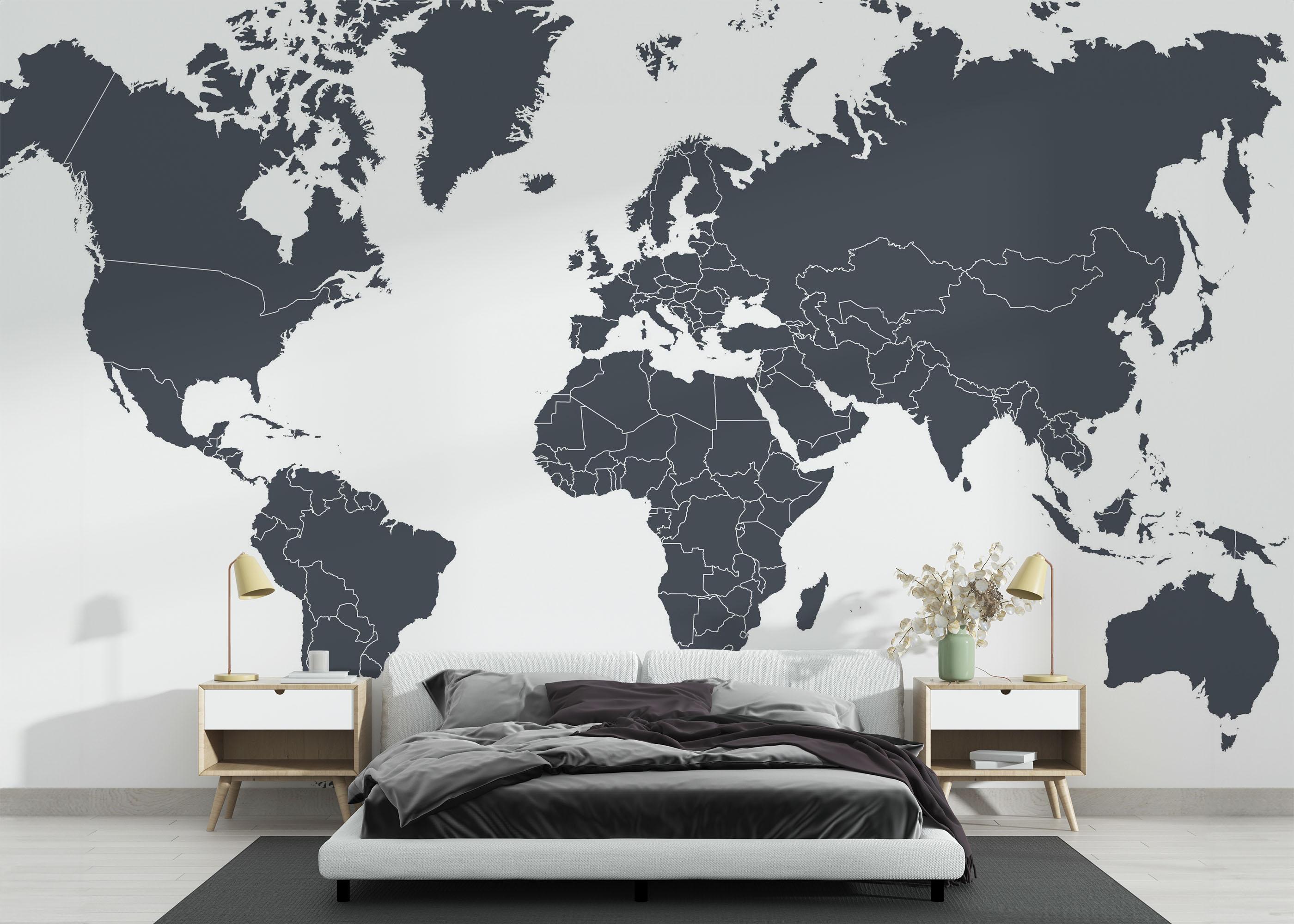 Fototapete Grey World Map mockup 3