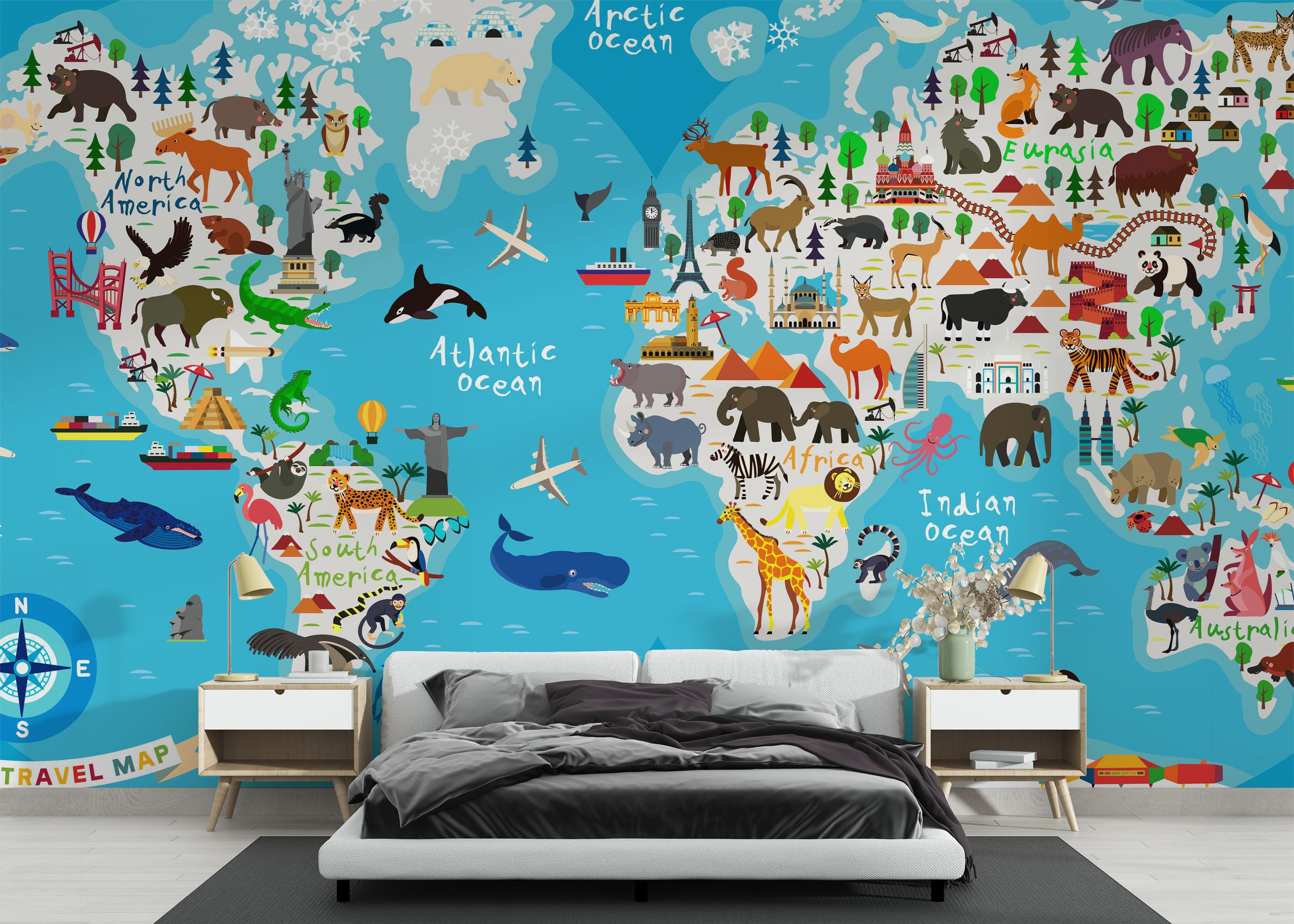 Fototapete World Map Animals mockup 3