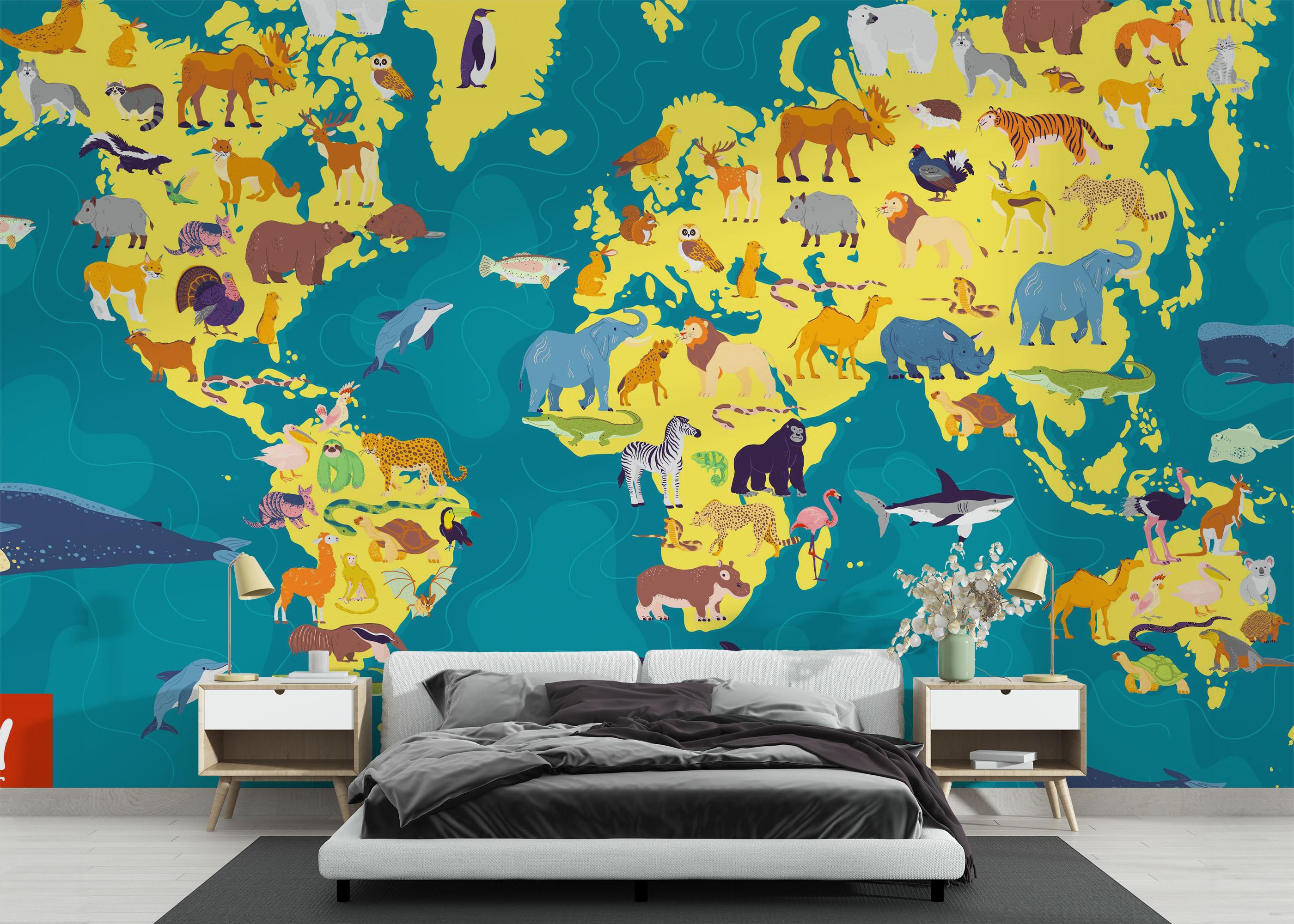 Fototapete Yellow Animal Map mockup 3