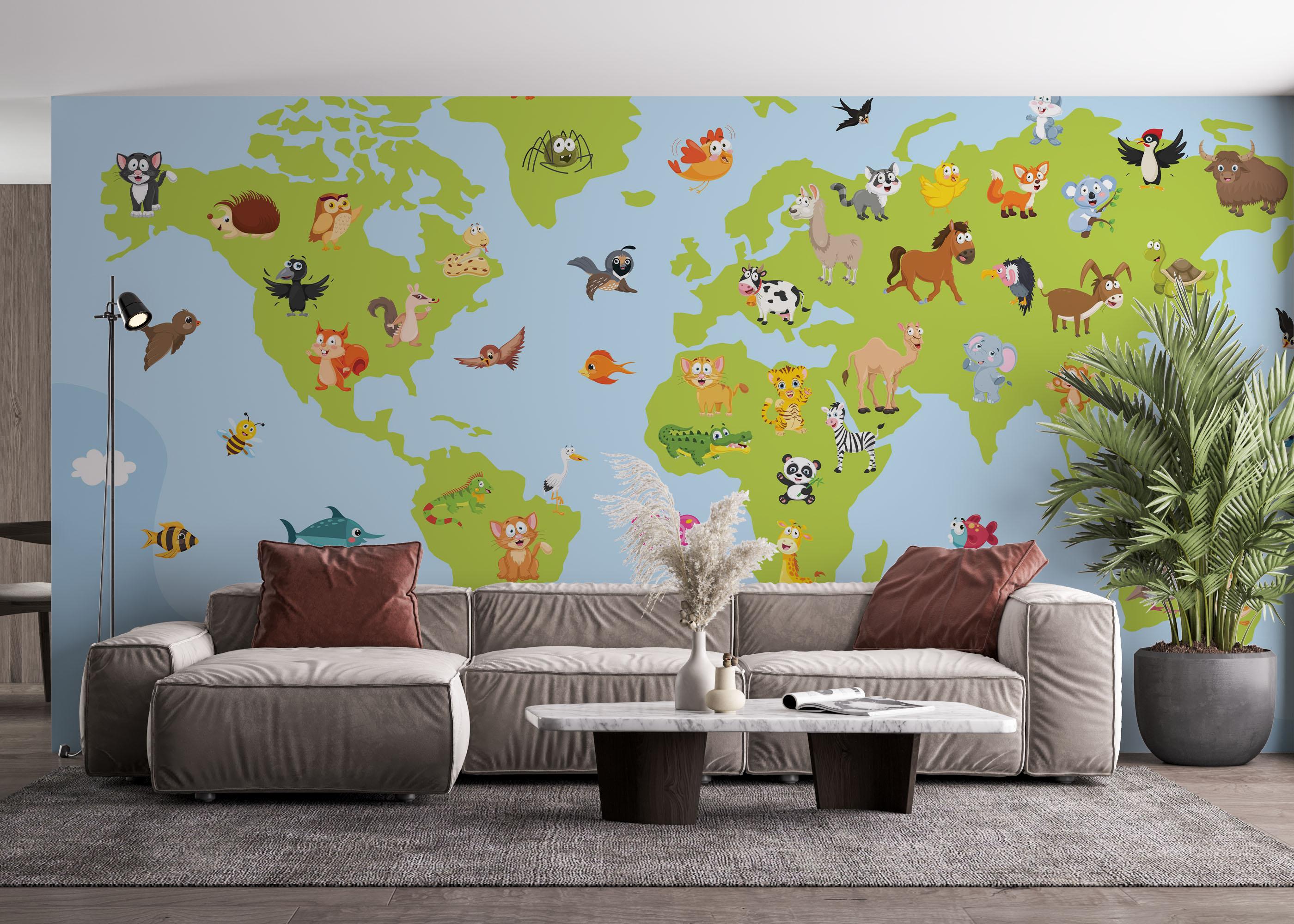Fototapete Animal World Map mockup 4
