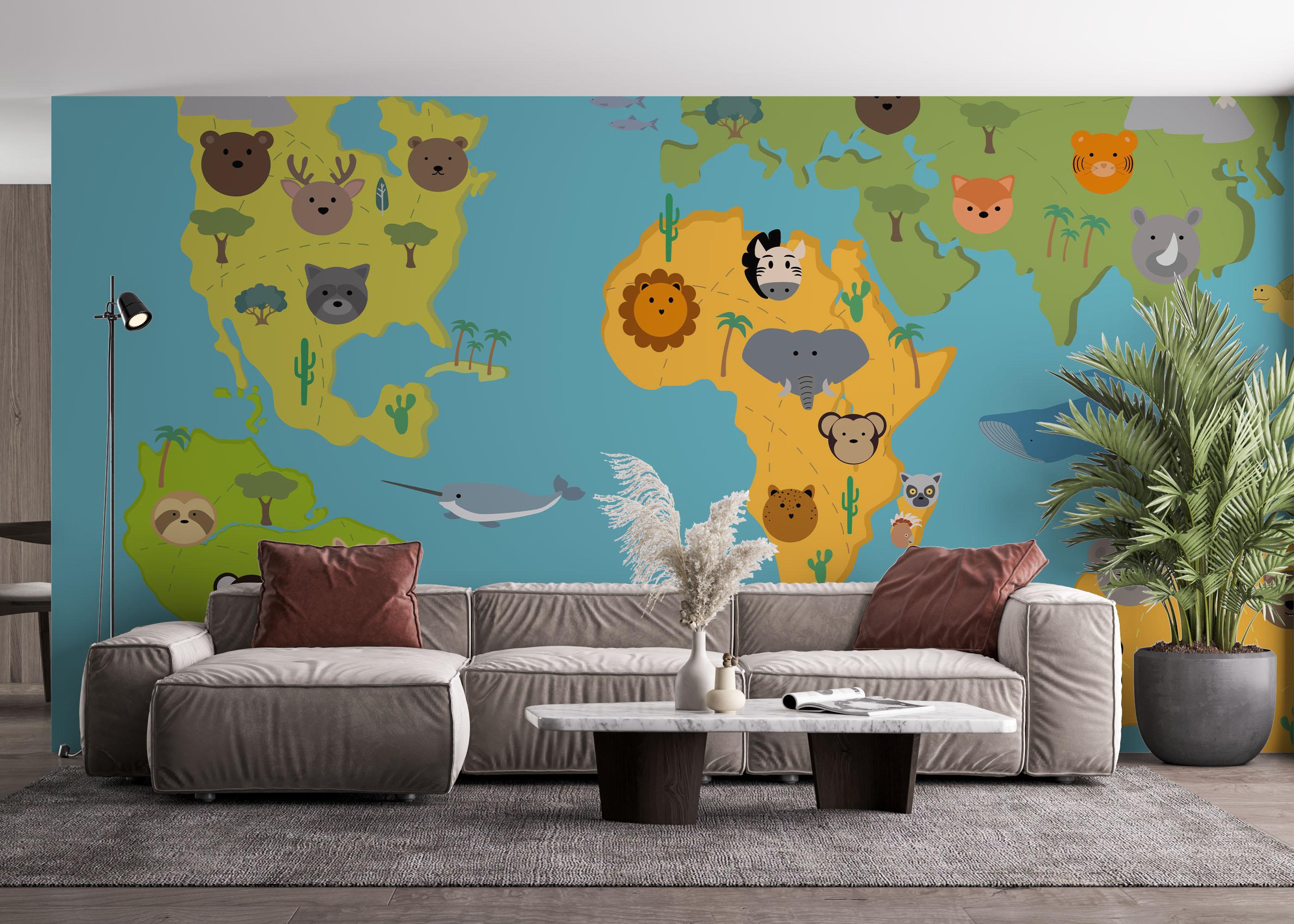 Fototapete Animals Kids Map mockup 4