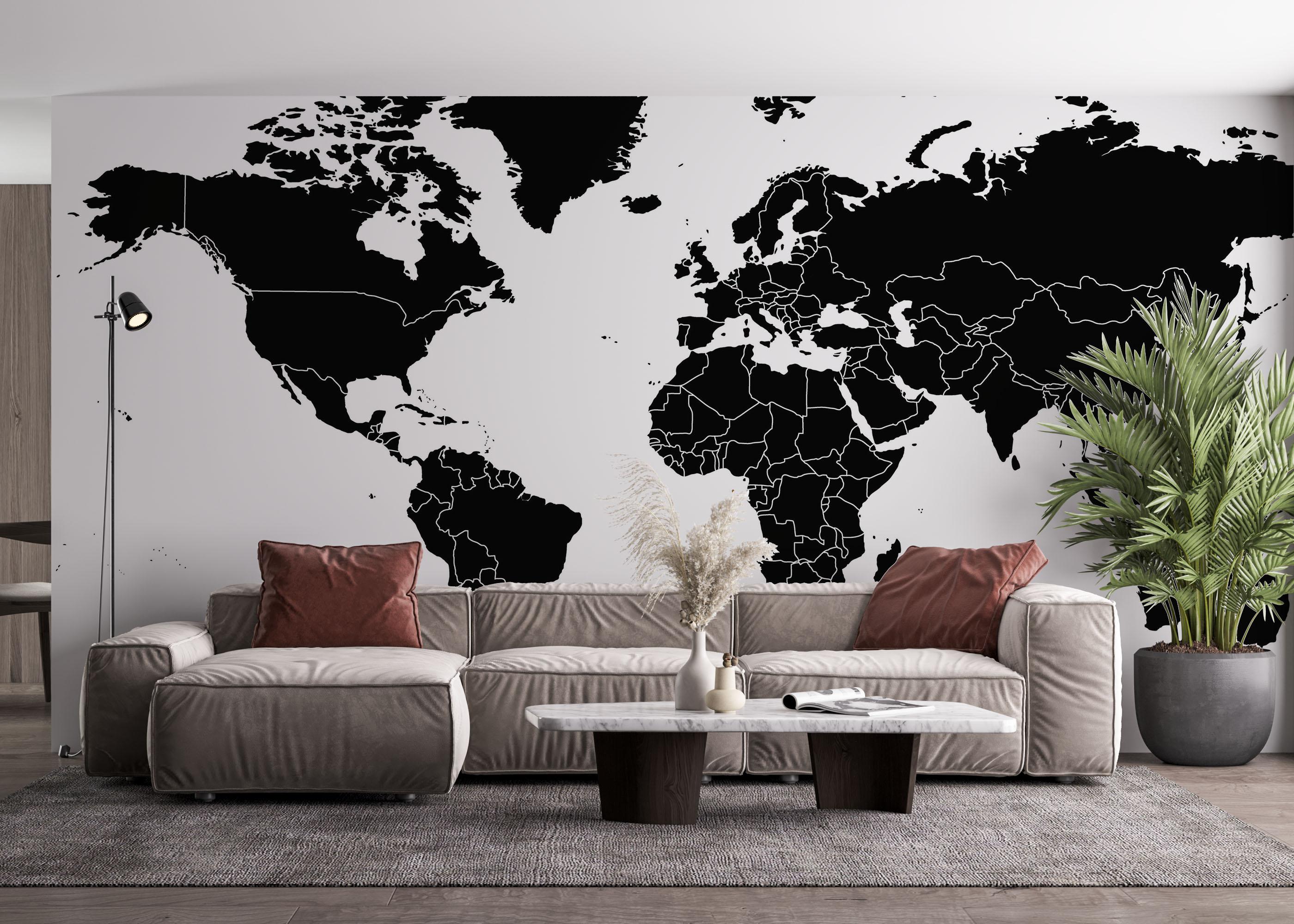 Fototapete Black World Map mockup 4