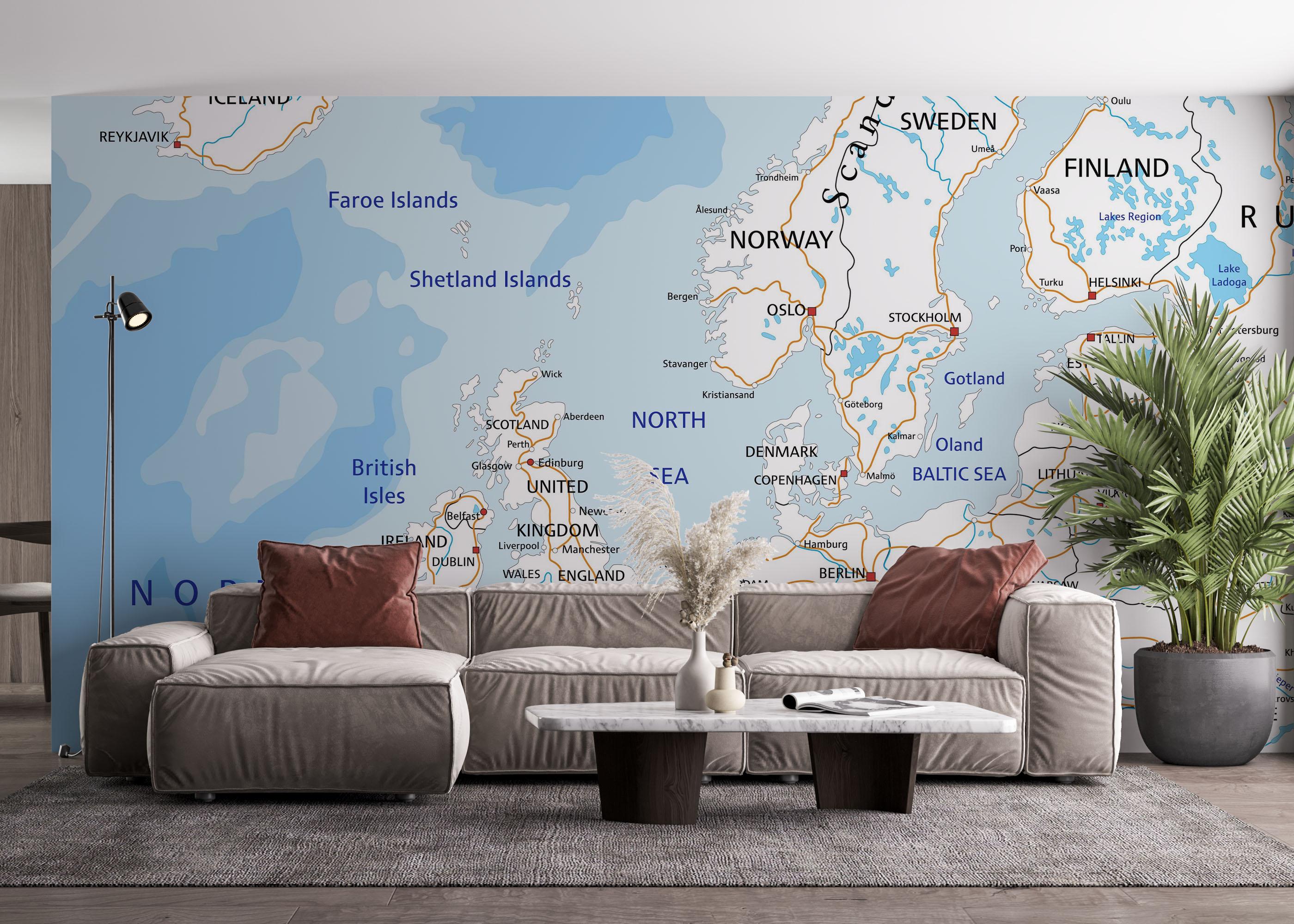 Fototapete Blue Europe Map mockup 4