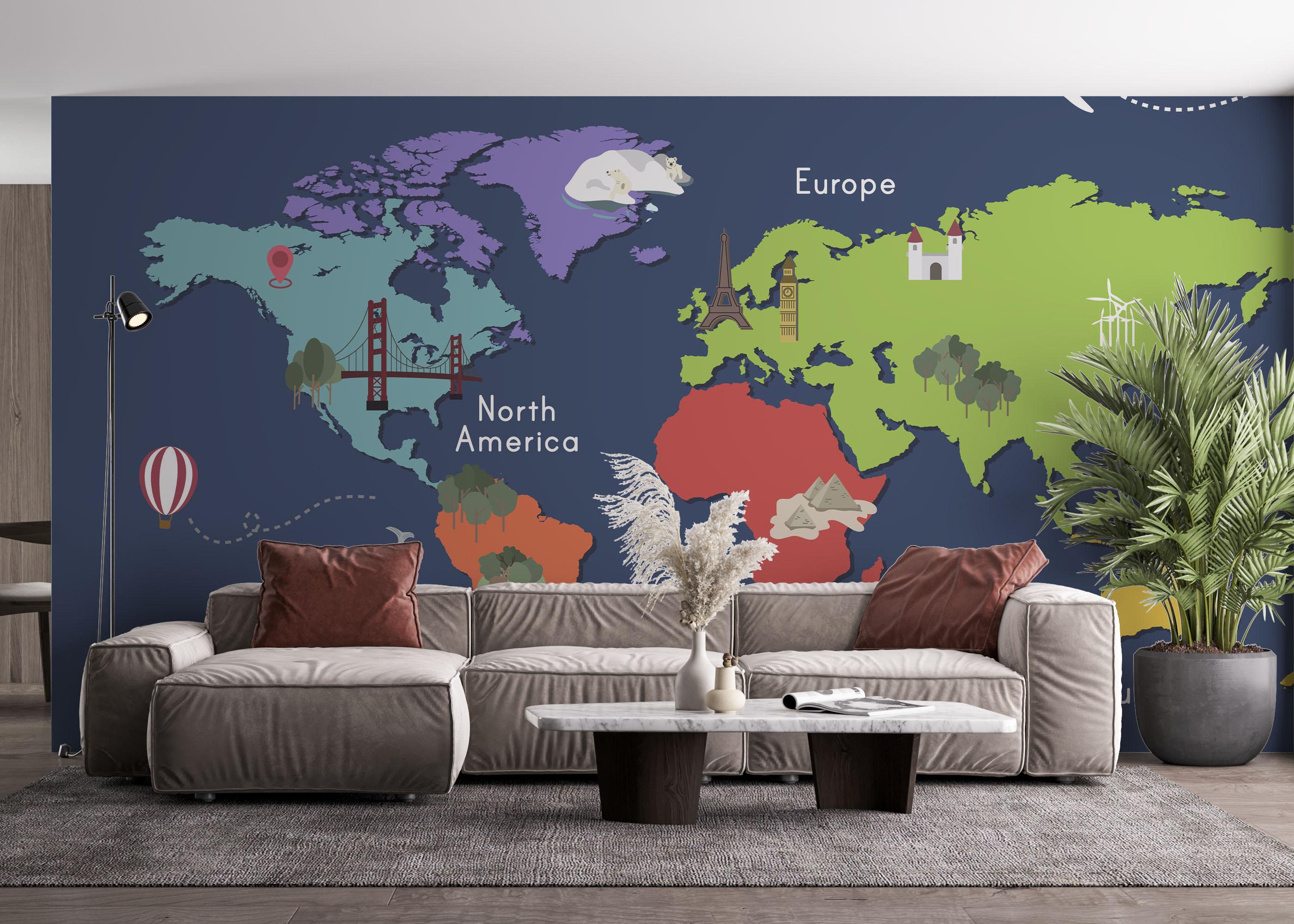 Fototapete Blue Wall Map mockup 4