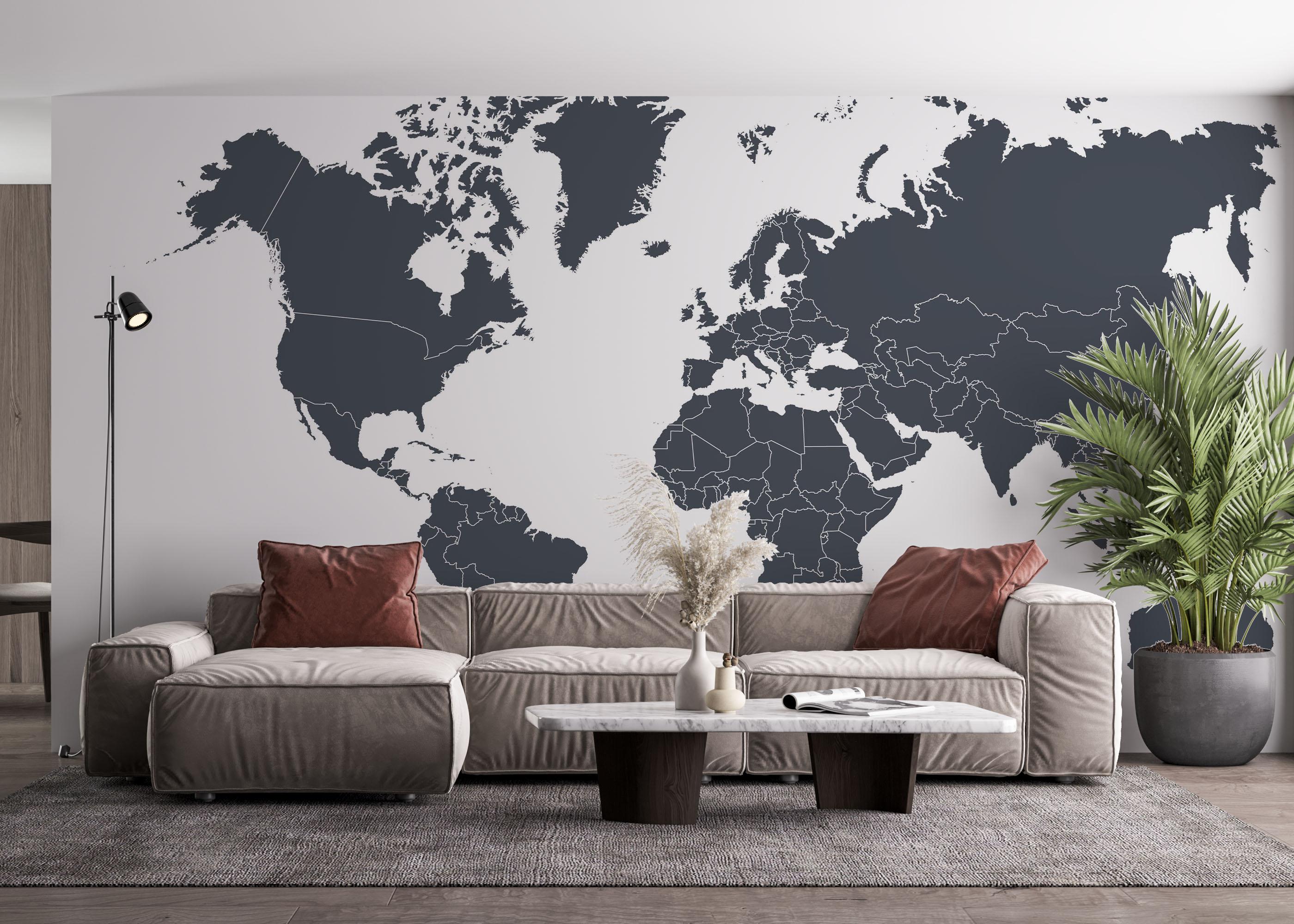 Fototapete Grey World Map mockup 4
