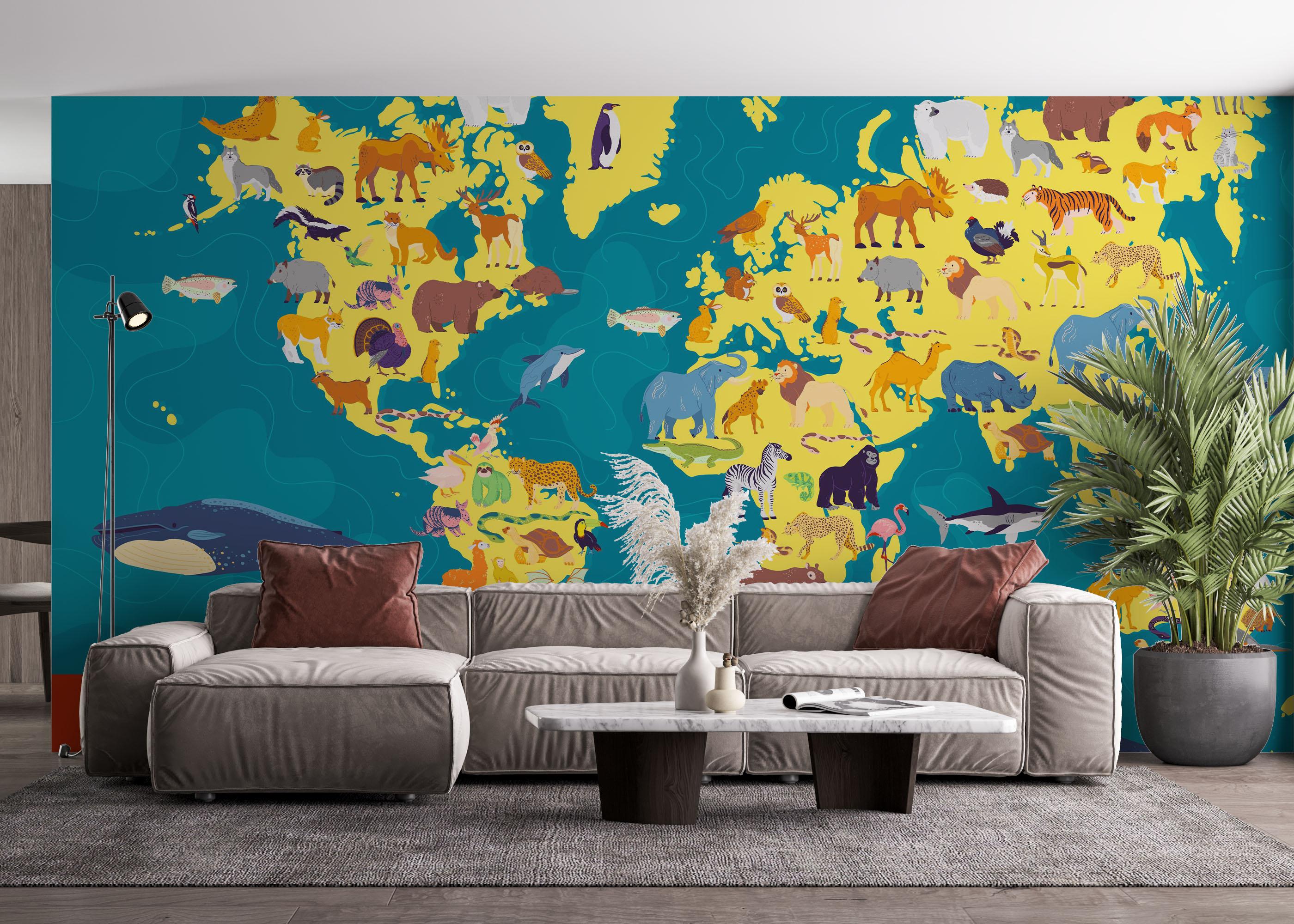 Fototapete Yellow Animal Map mockup 4