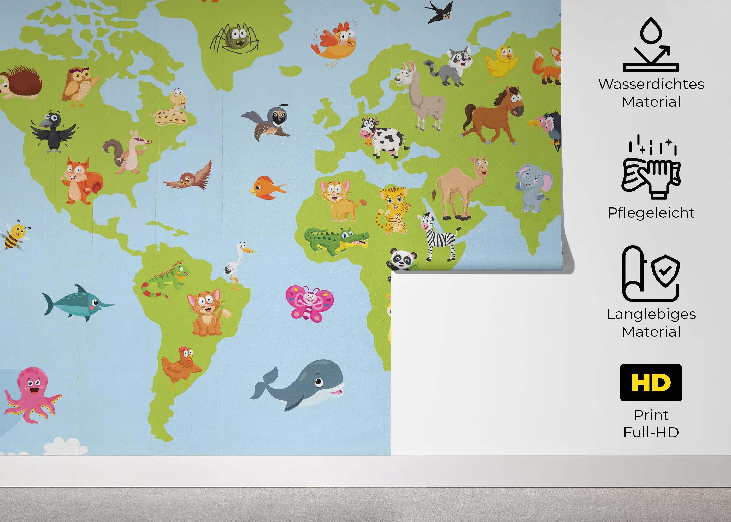 Fototapete Animal World Map mockup 5