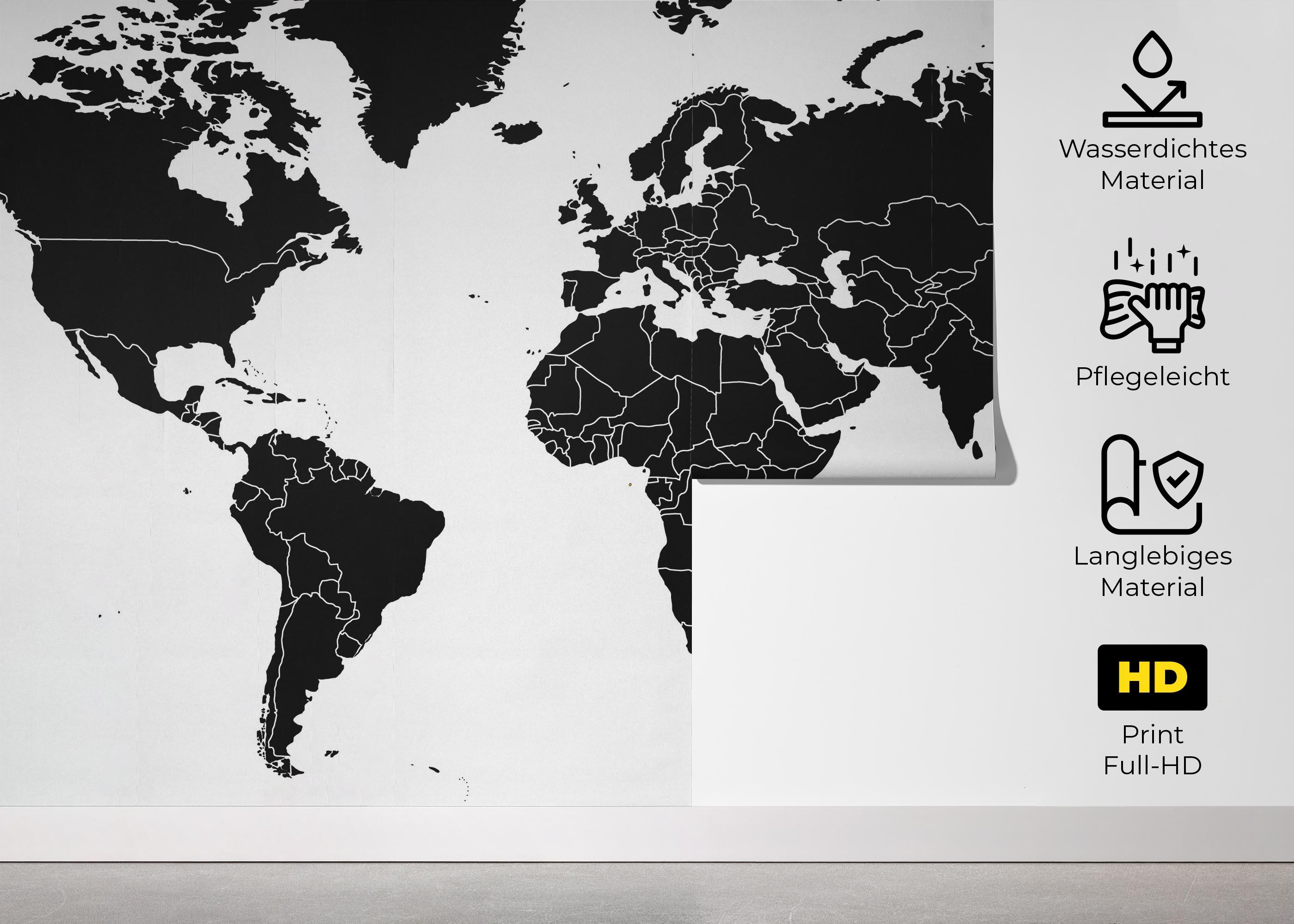 Fototapete Black World Map mockup 5