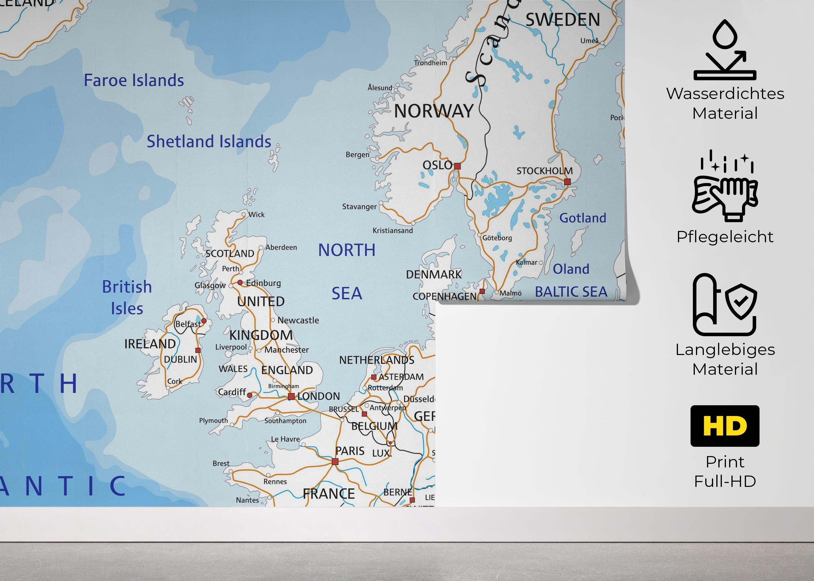 Fototapete Blue Europe Map mockup 5