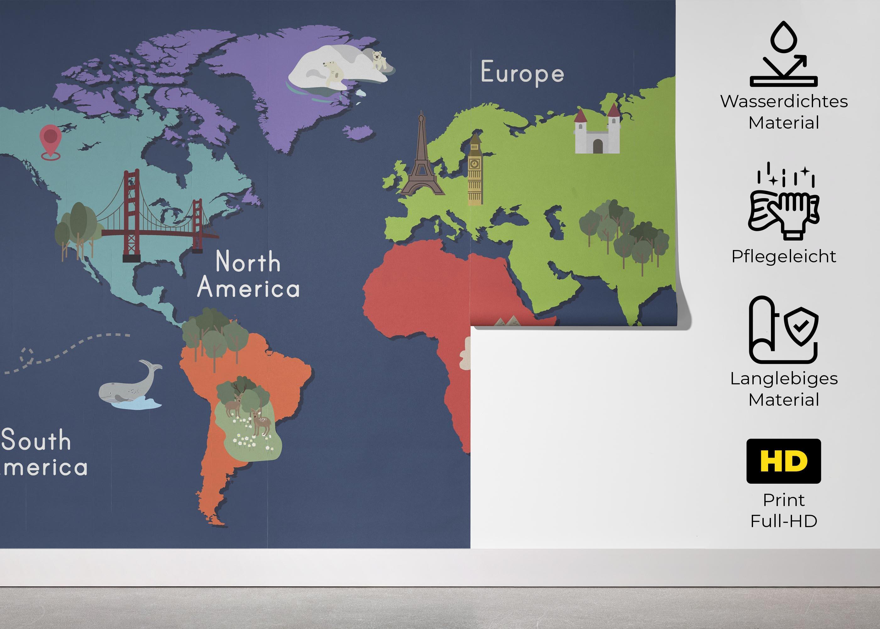 Fototapete Blue Wall Map mockup 5