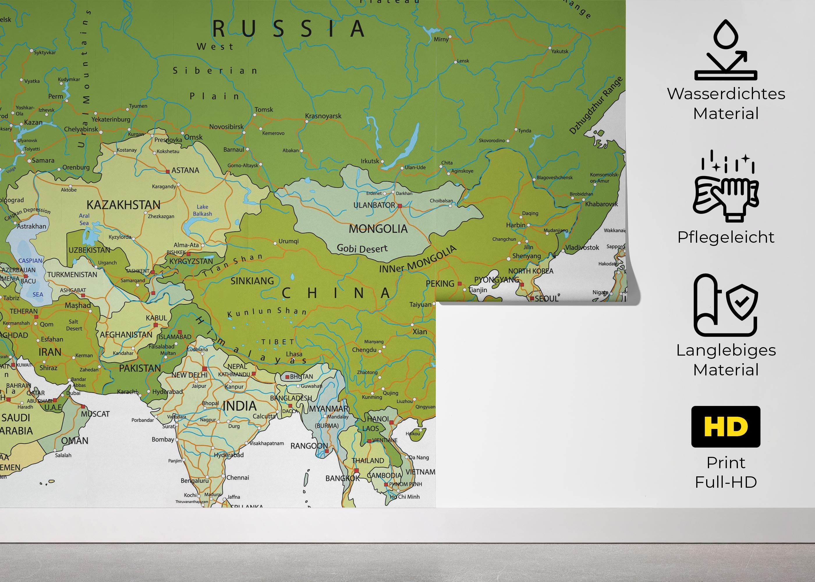 Fototapete Green Asia Map mockup 5