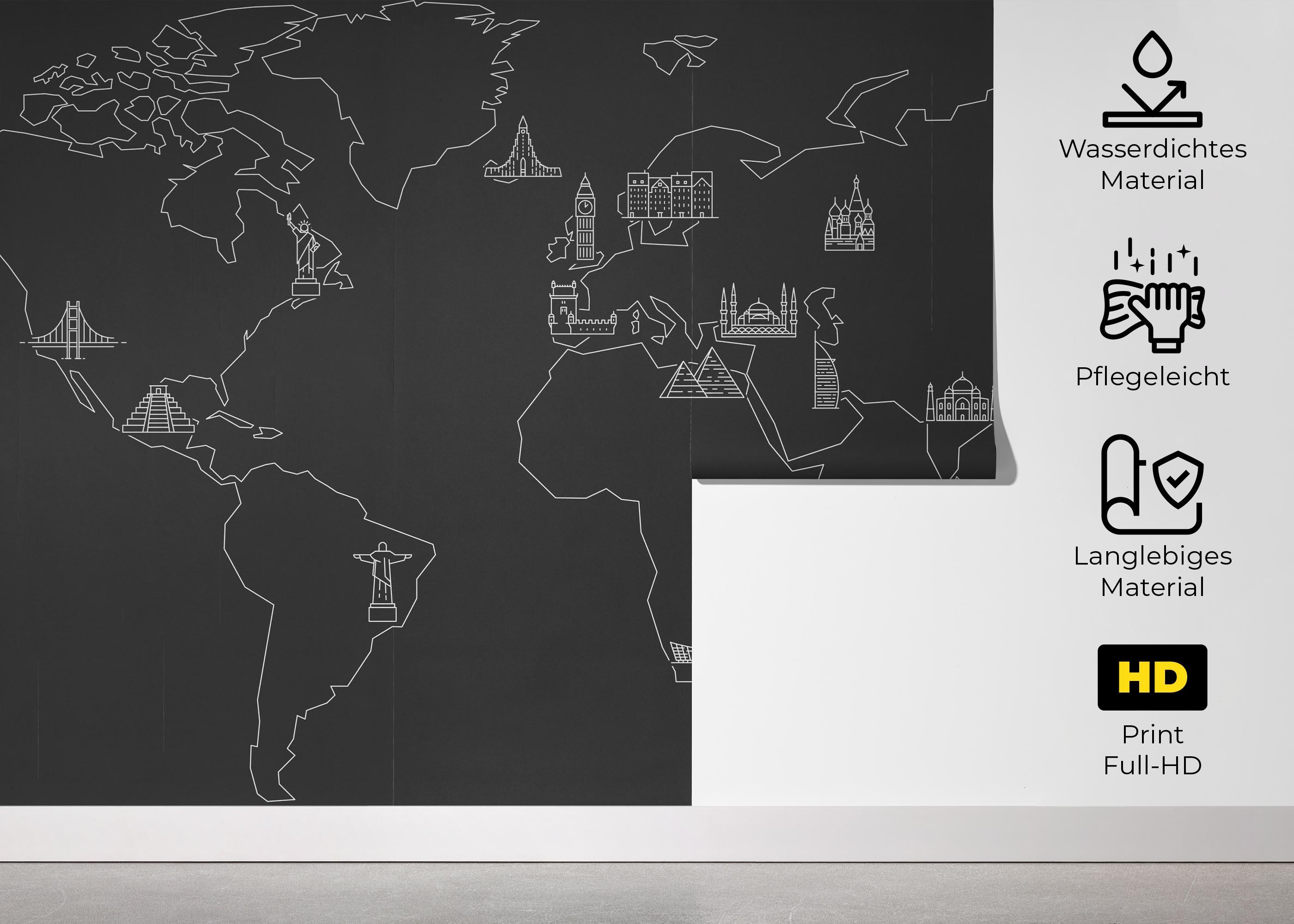 Fototapete Grey White Map mockup 5