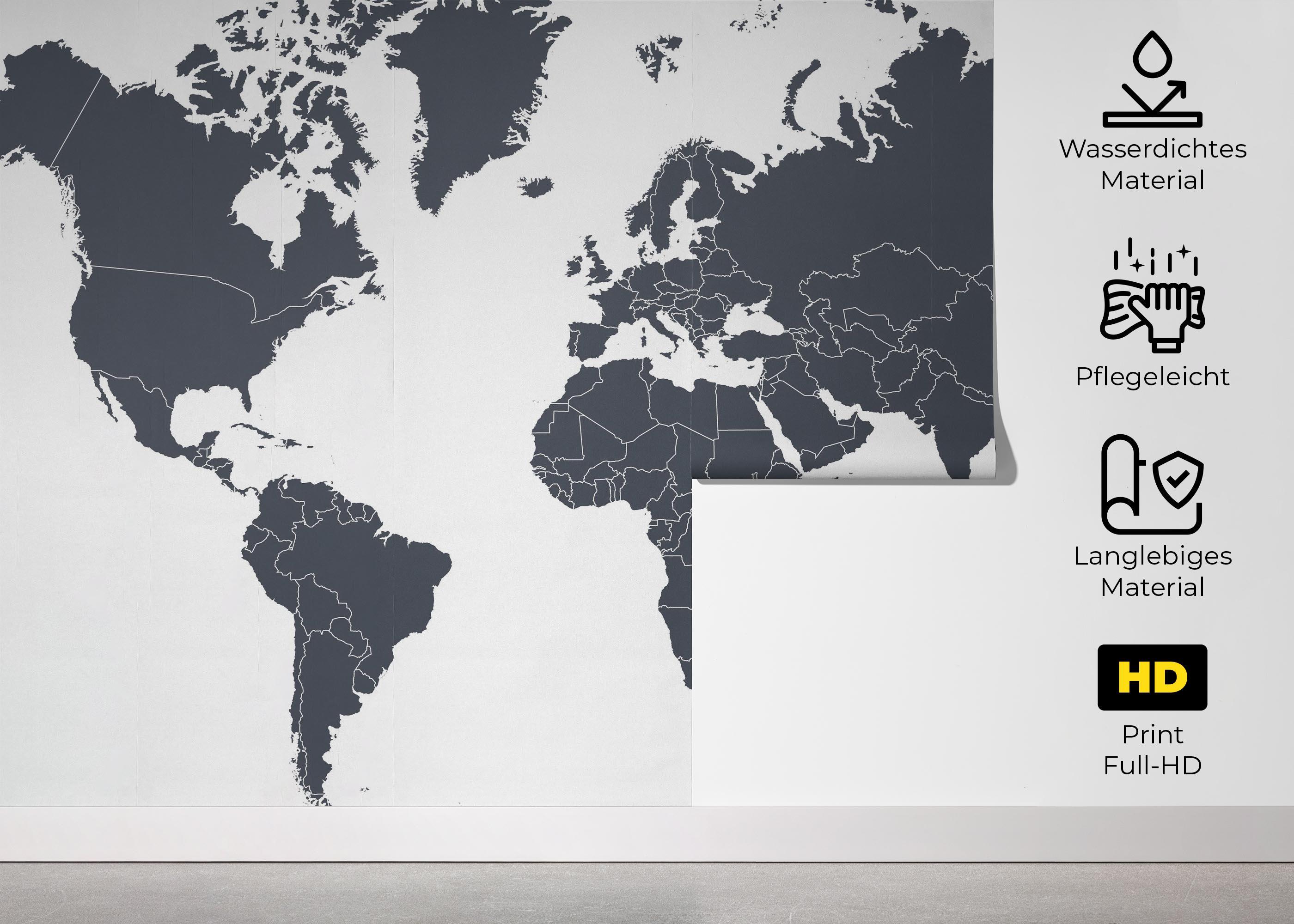 Fototapete Grey World Map mockup 5