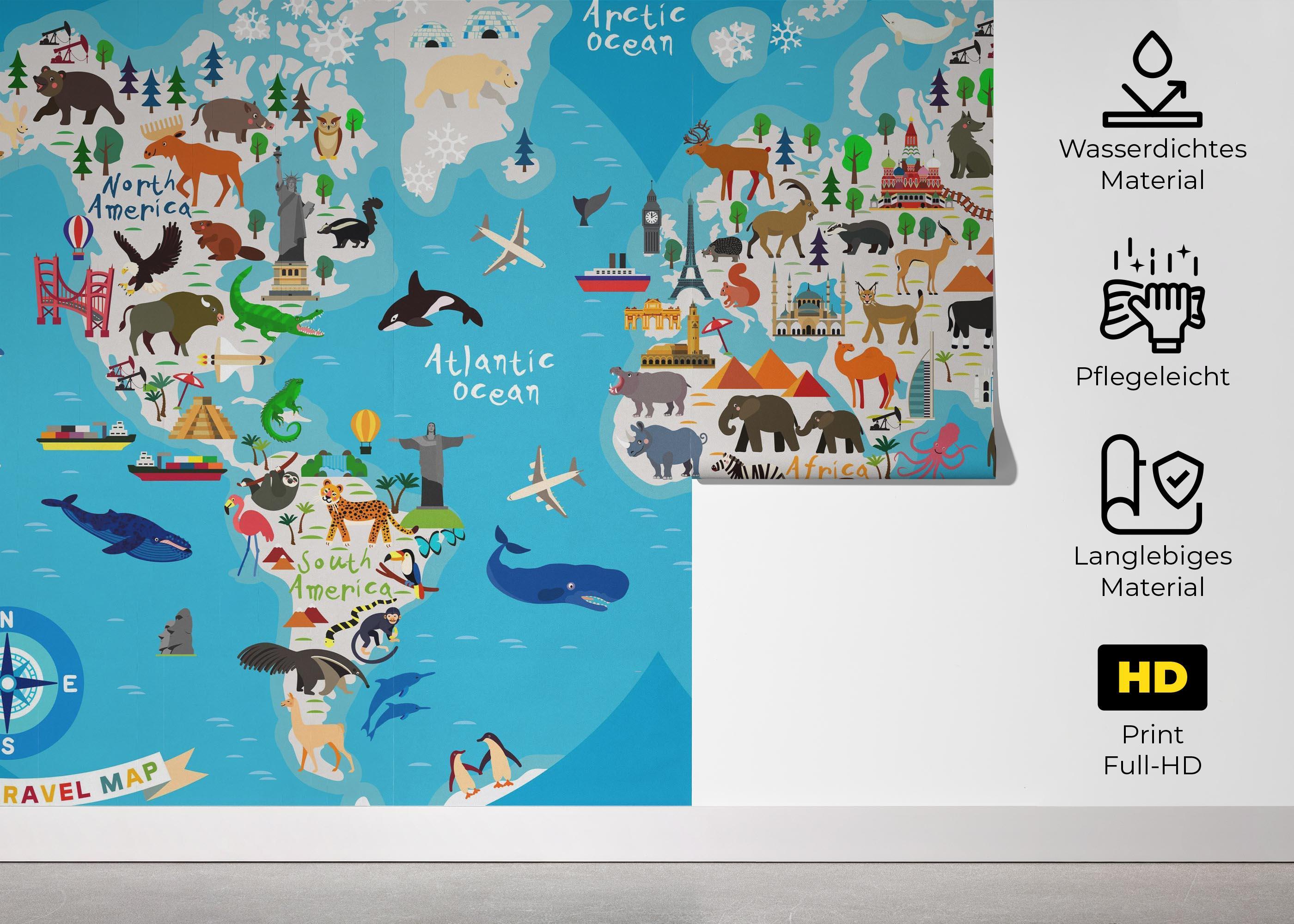 Fototapete World Map Animals mockup 5