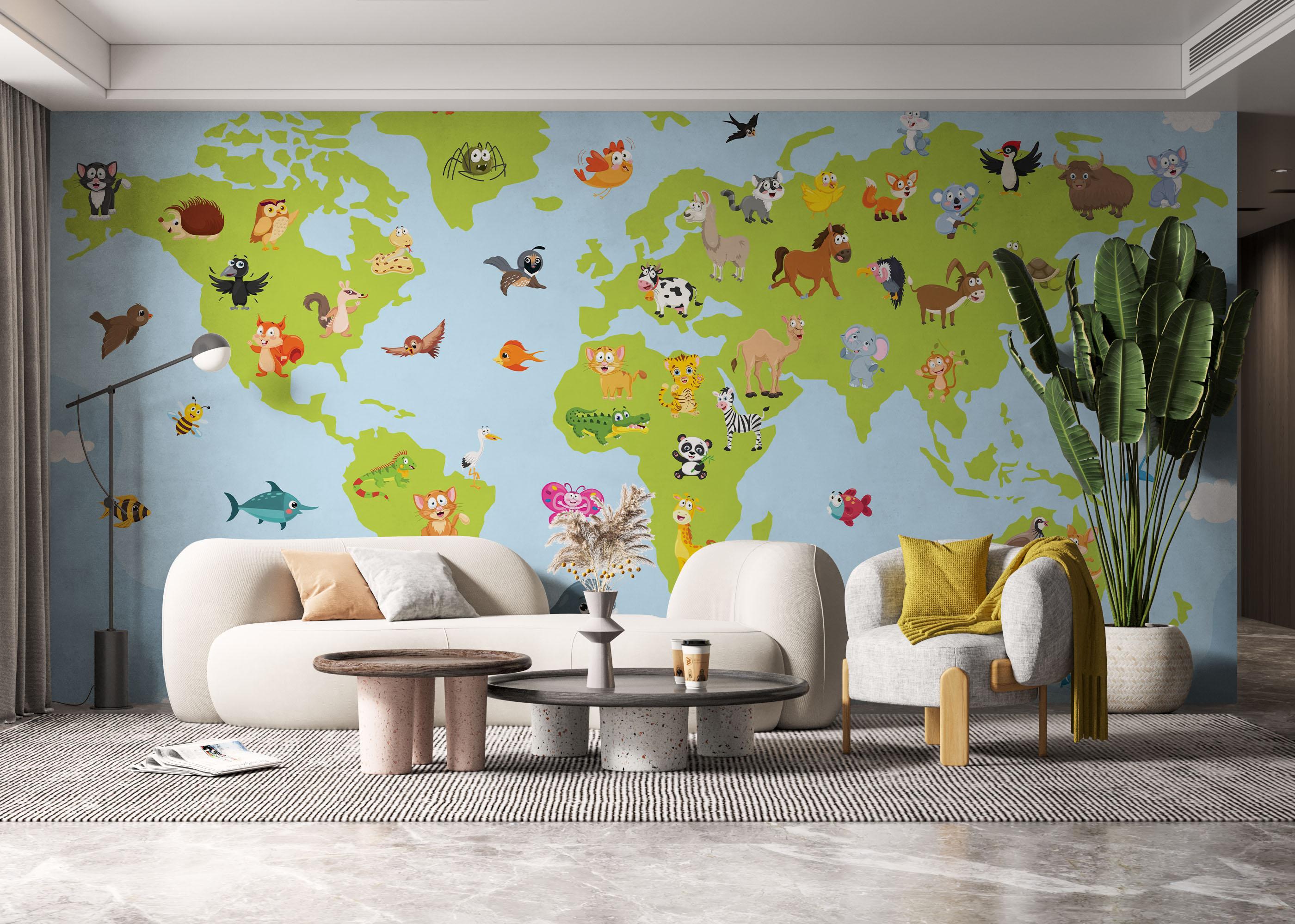 Fototapete Animal World Map mockup 6