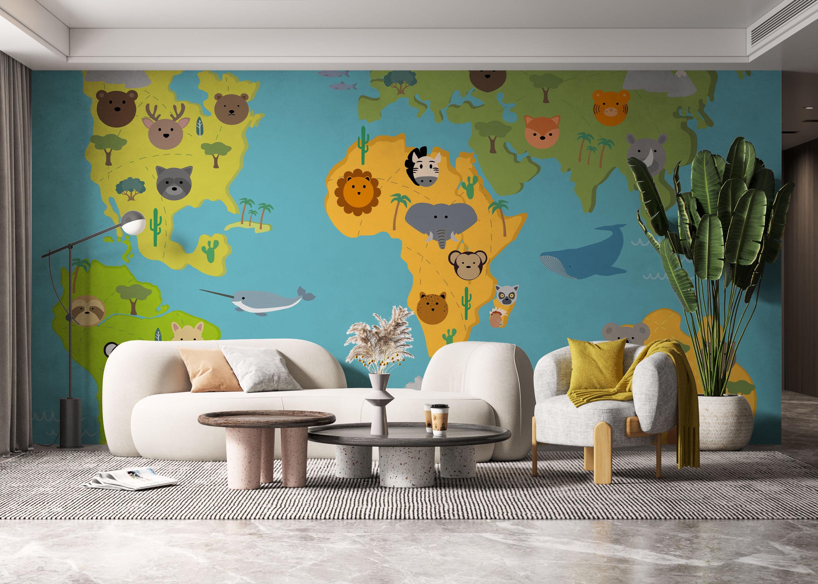 Fototapete Animals Kids Map mockup 6