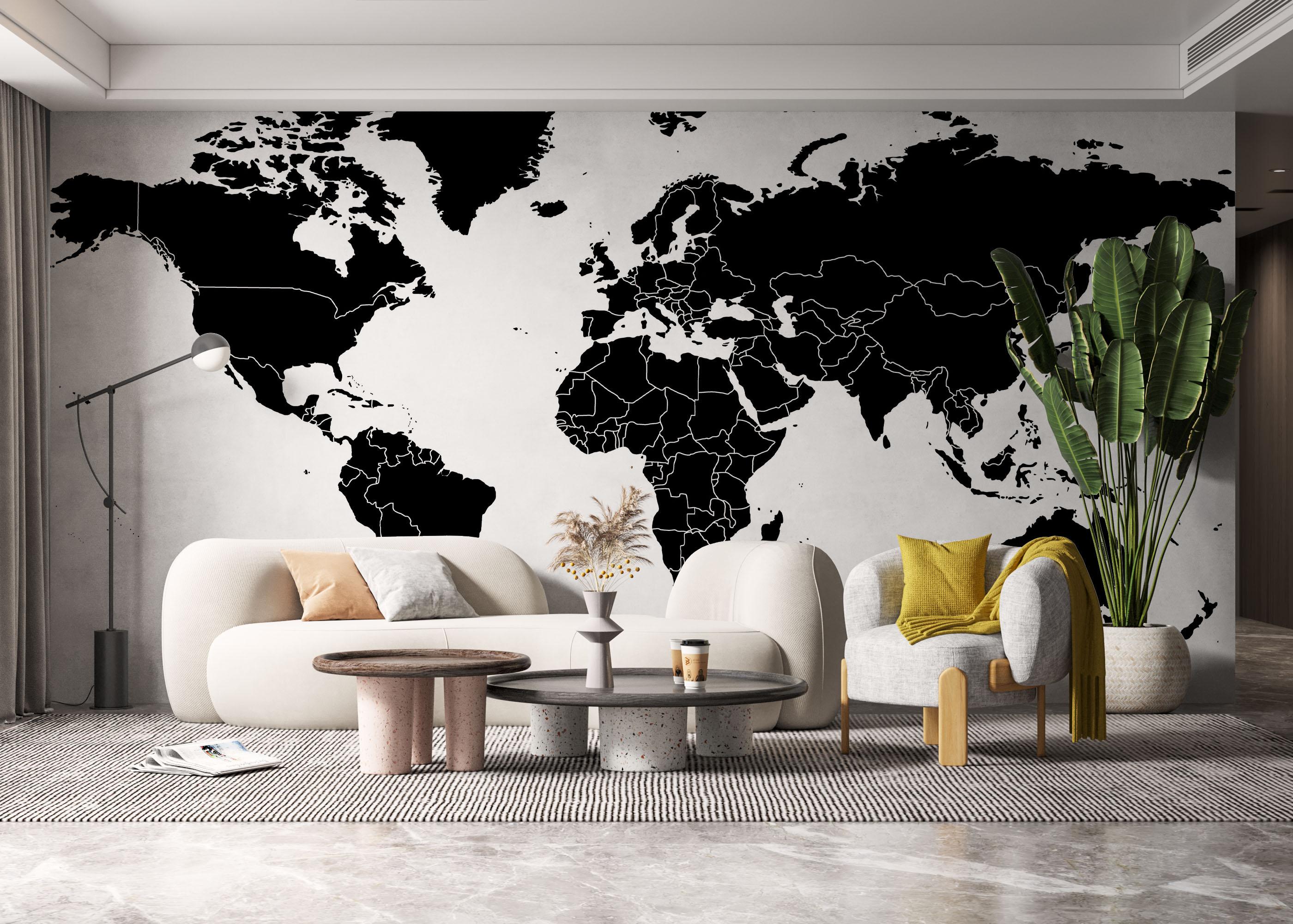 Fototapete Black World Map mockup 6