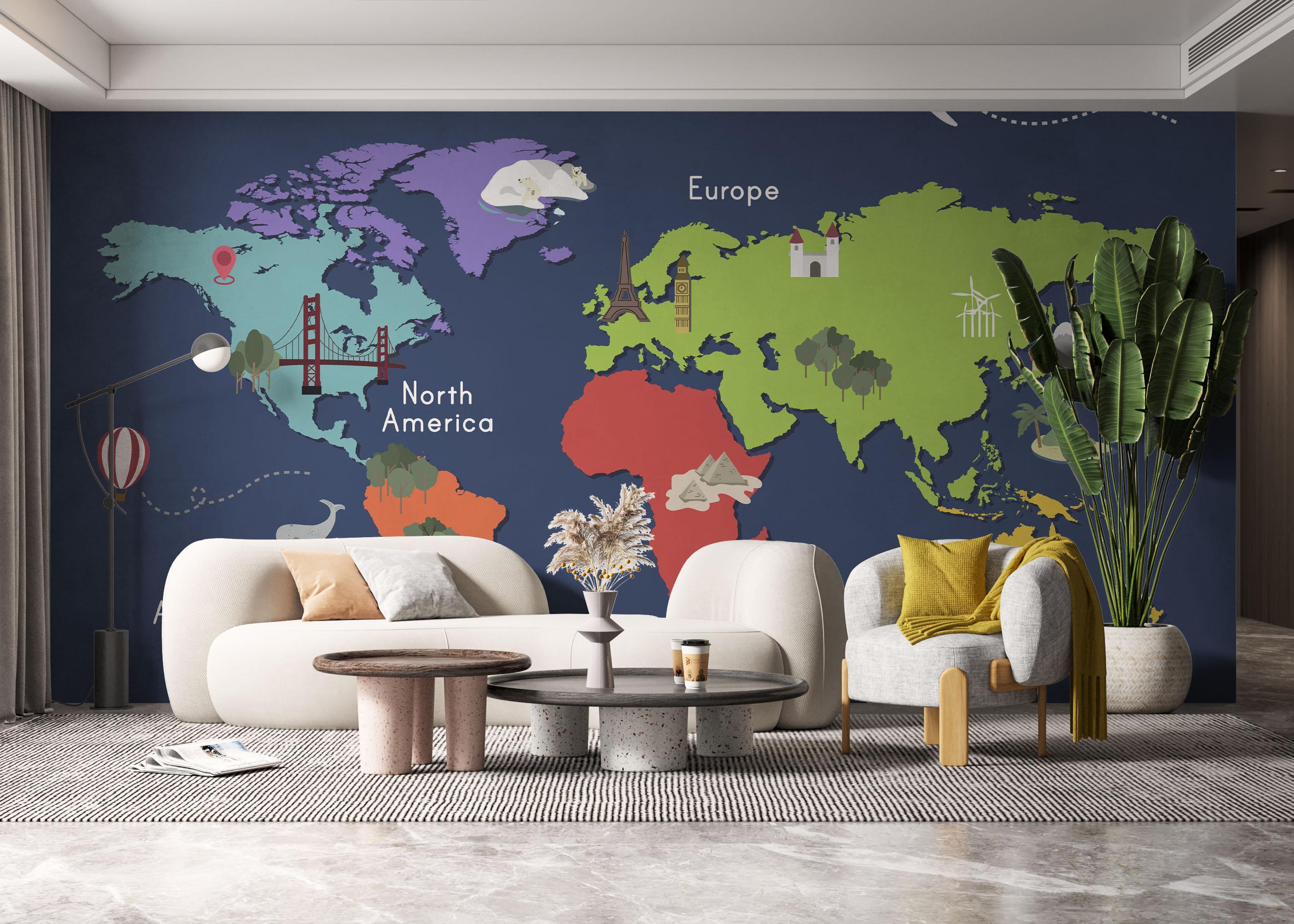 Fototapete Blue Wall Map mockup 6