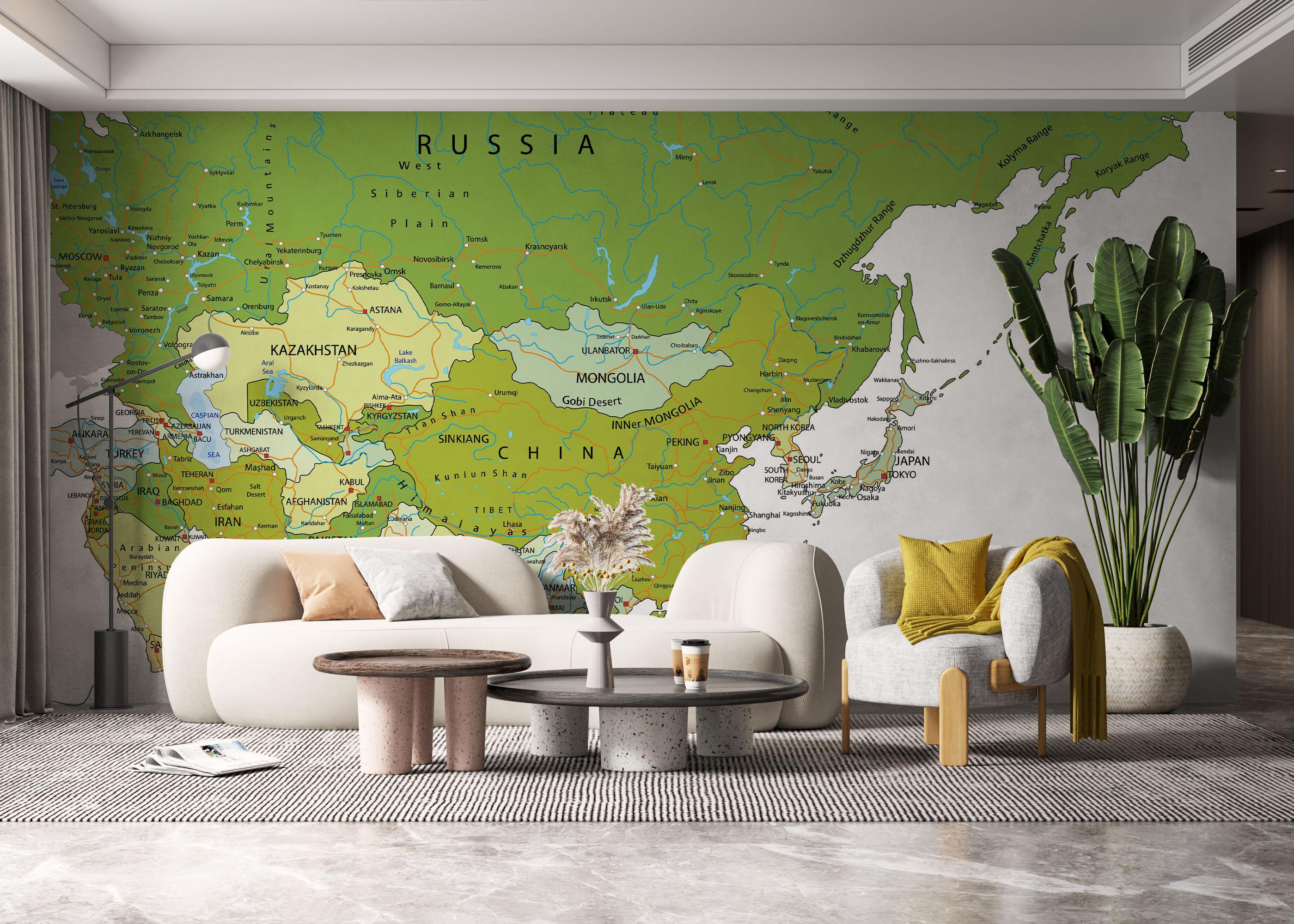 Fototapete Green Asia Map mockup 6