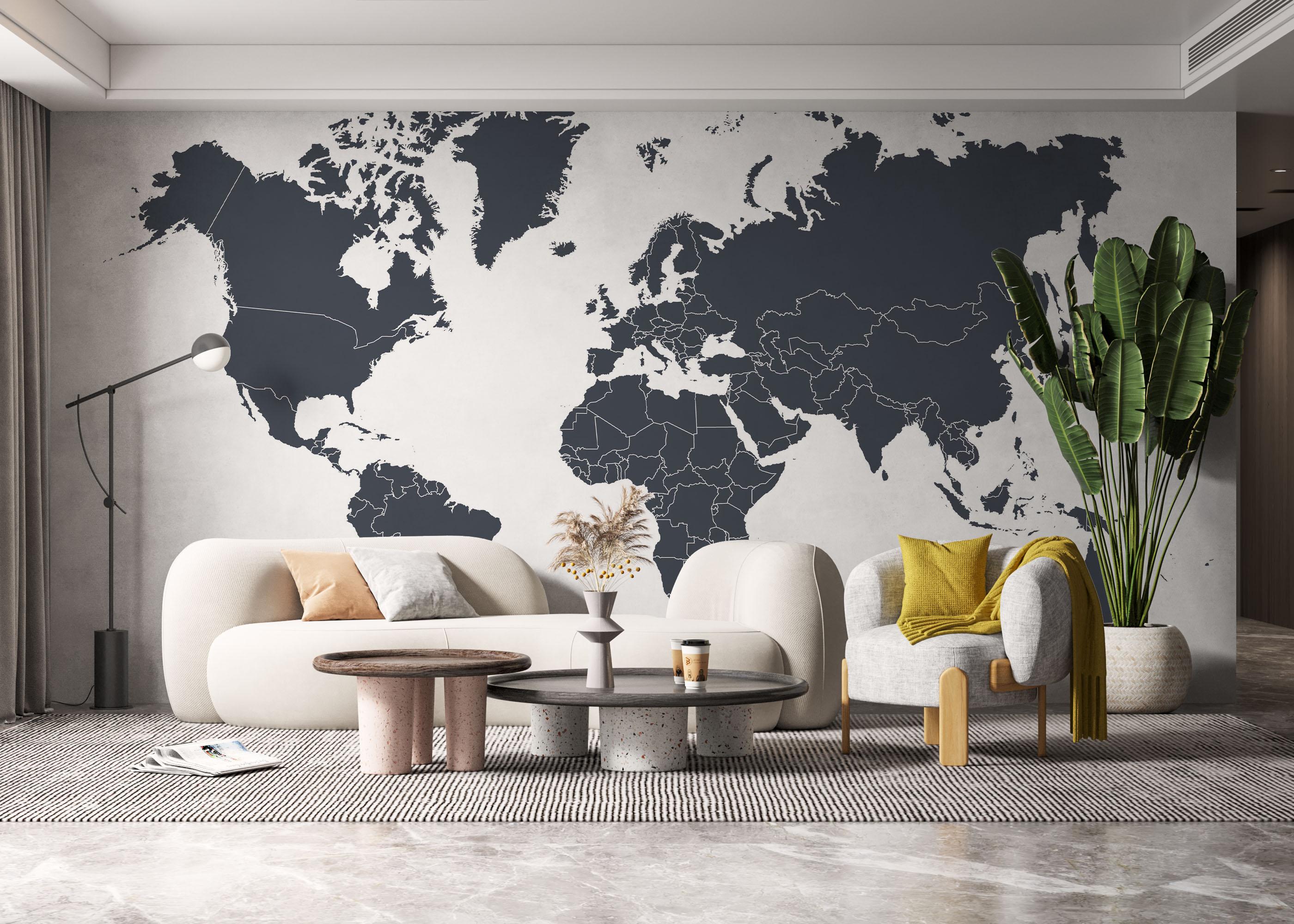 Fototapete Grey World Map mockup 6