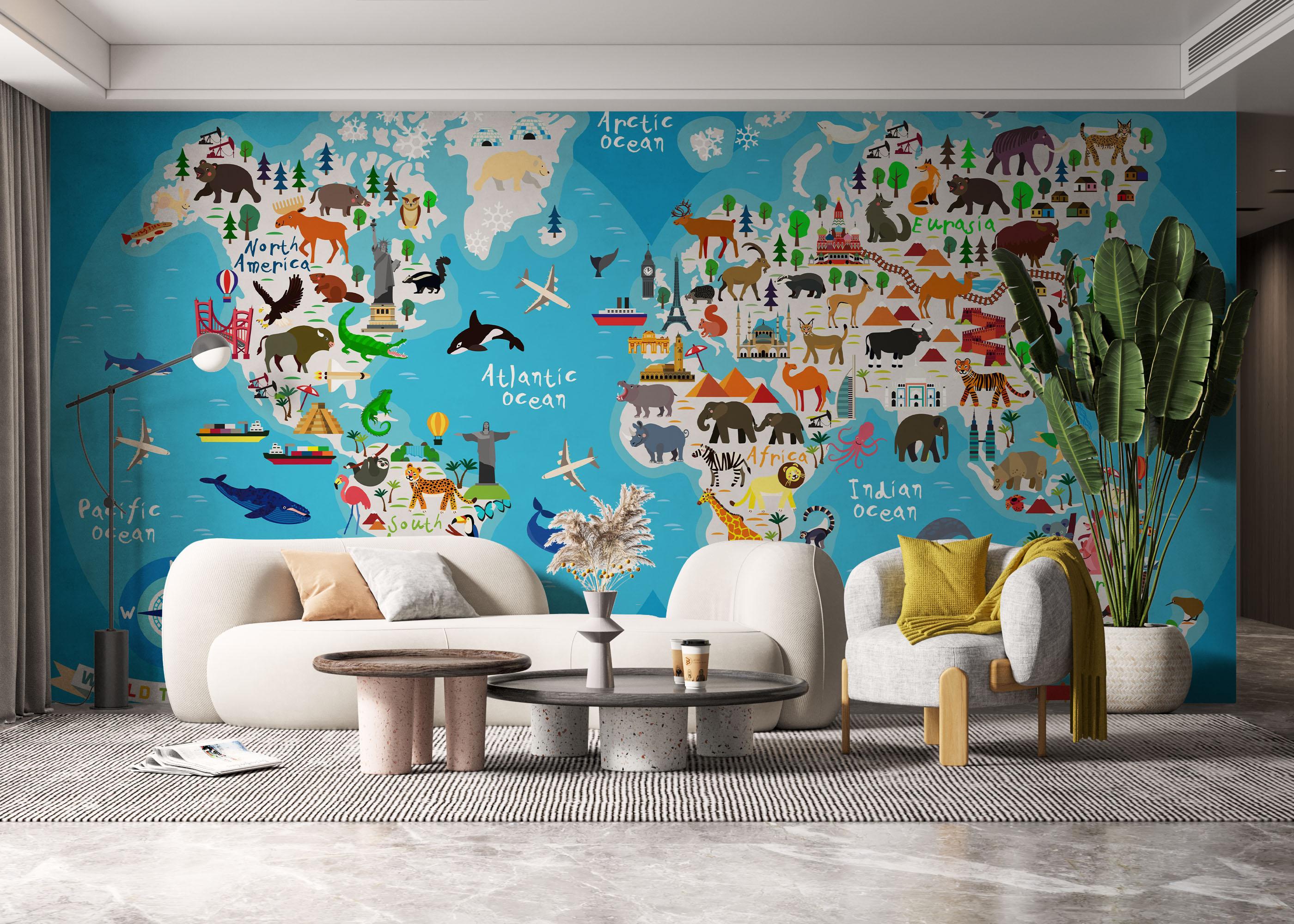 Fototapete World Map Animals mockup 6