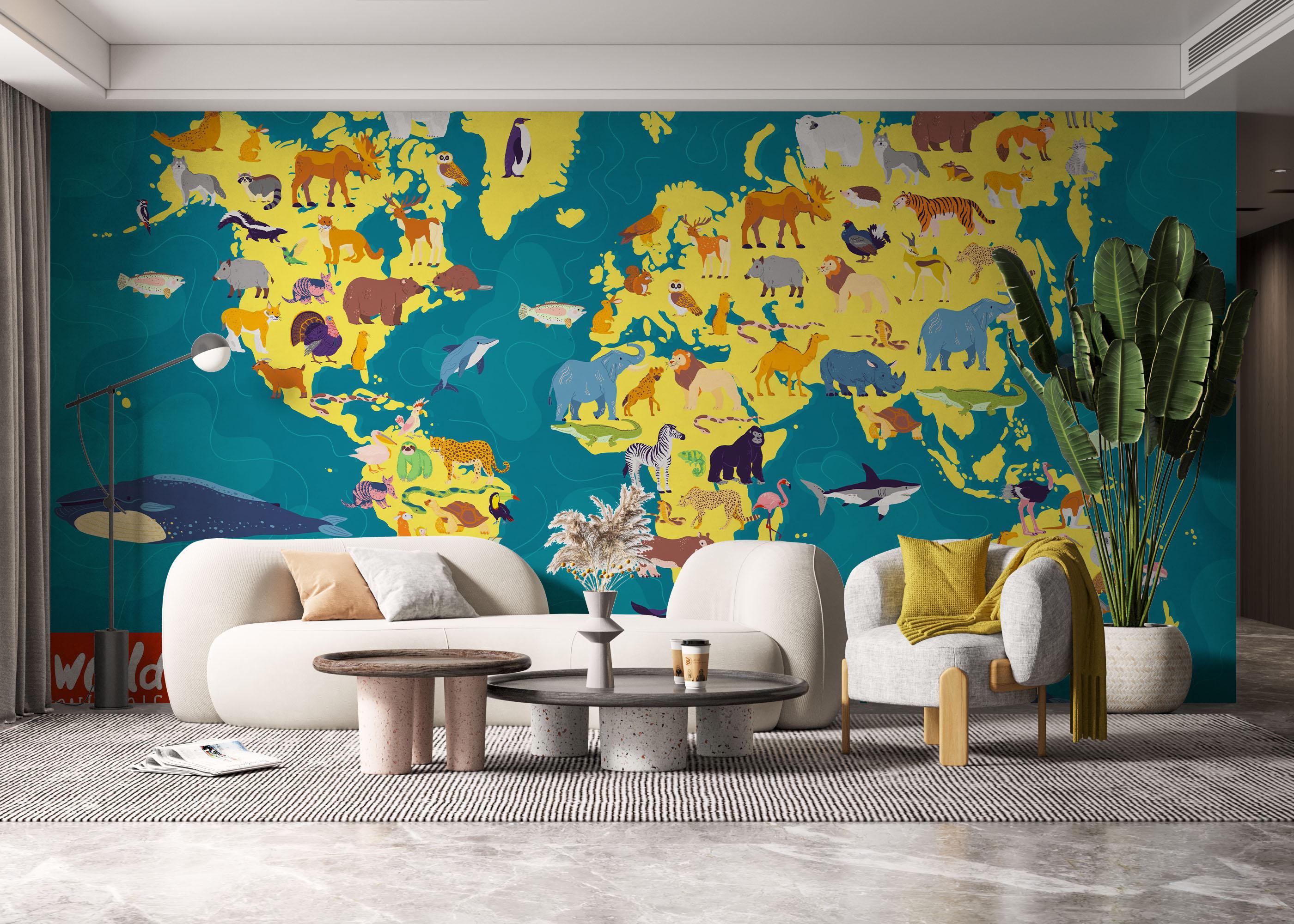 Fototapete Yellow Animal Map mockup 6