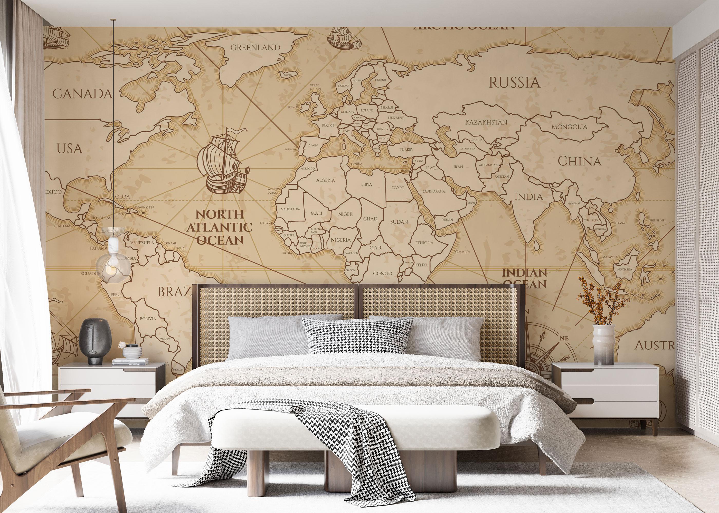 Fototapete Boat Old Map mockup 7