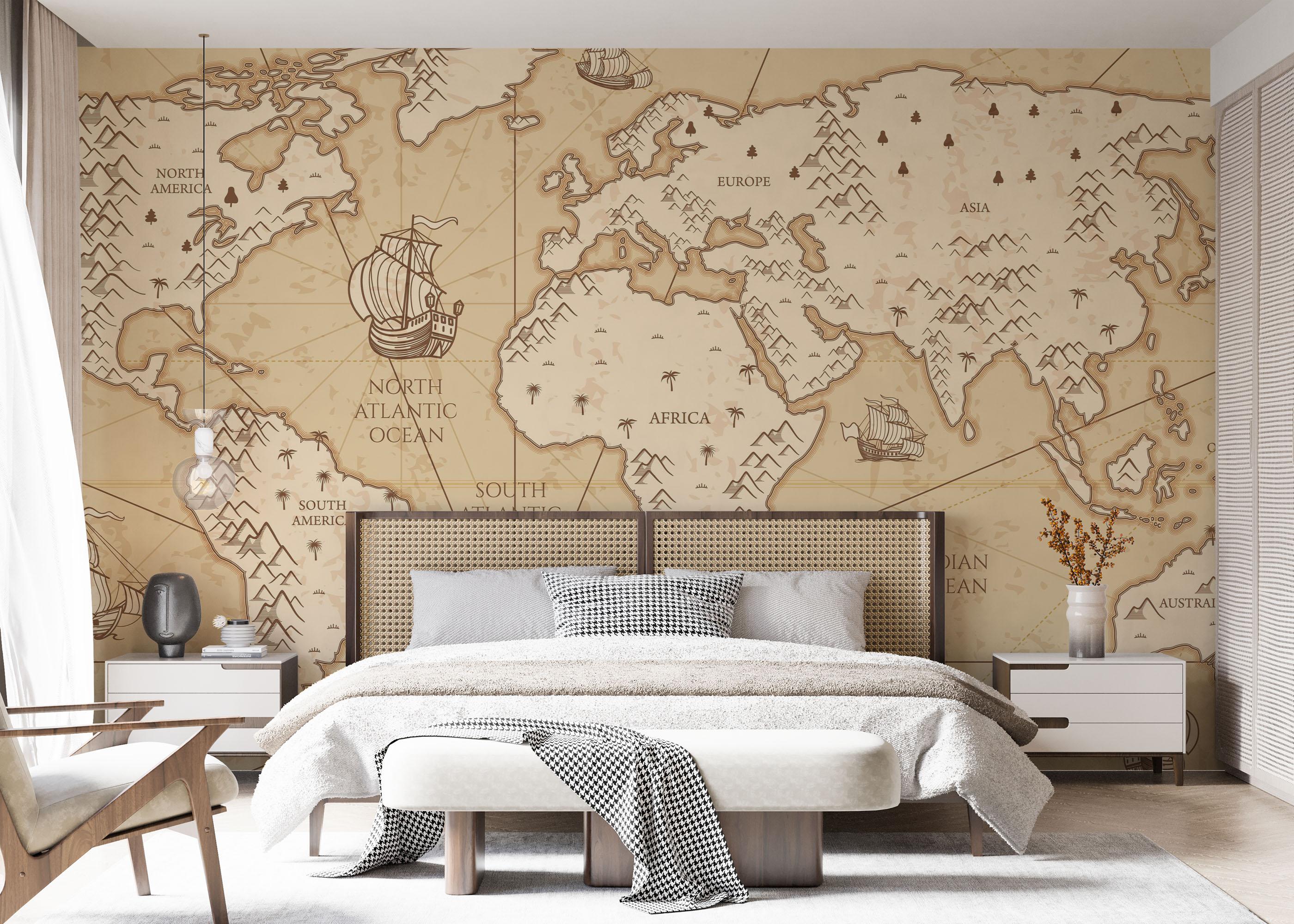 Fototapete Cream Map Compass mockup 7