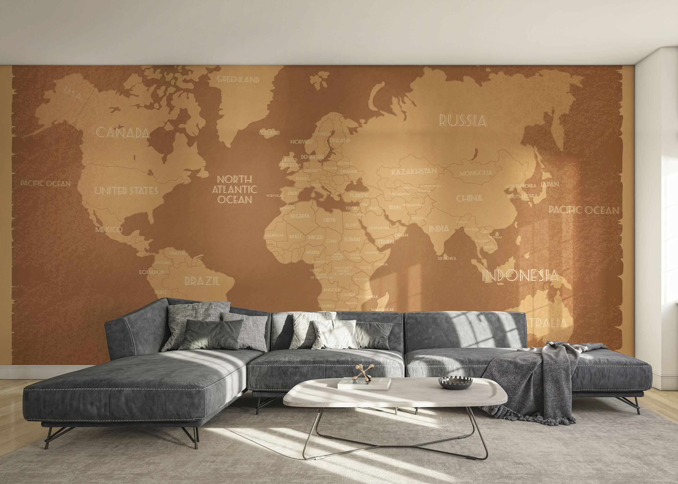 Fototapete Brown World Map mockup 0
