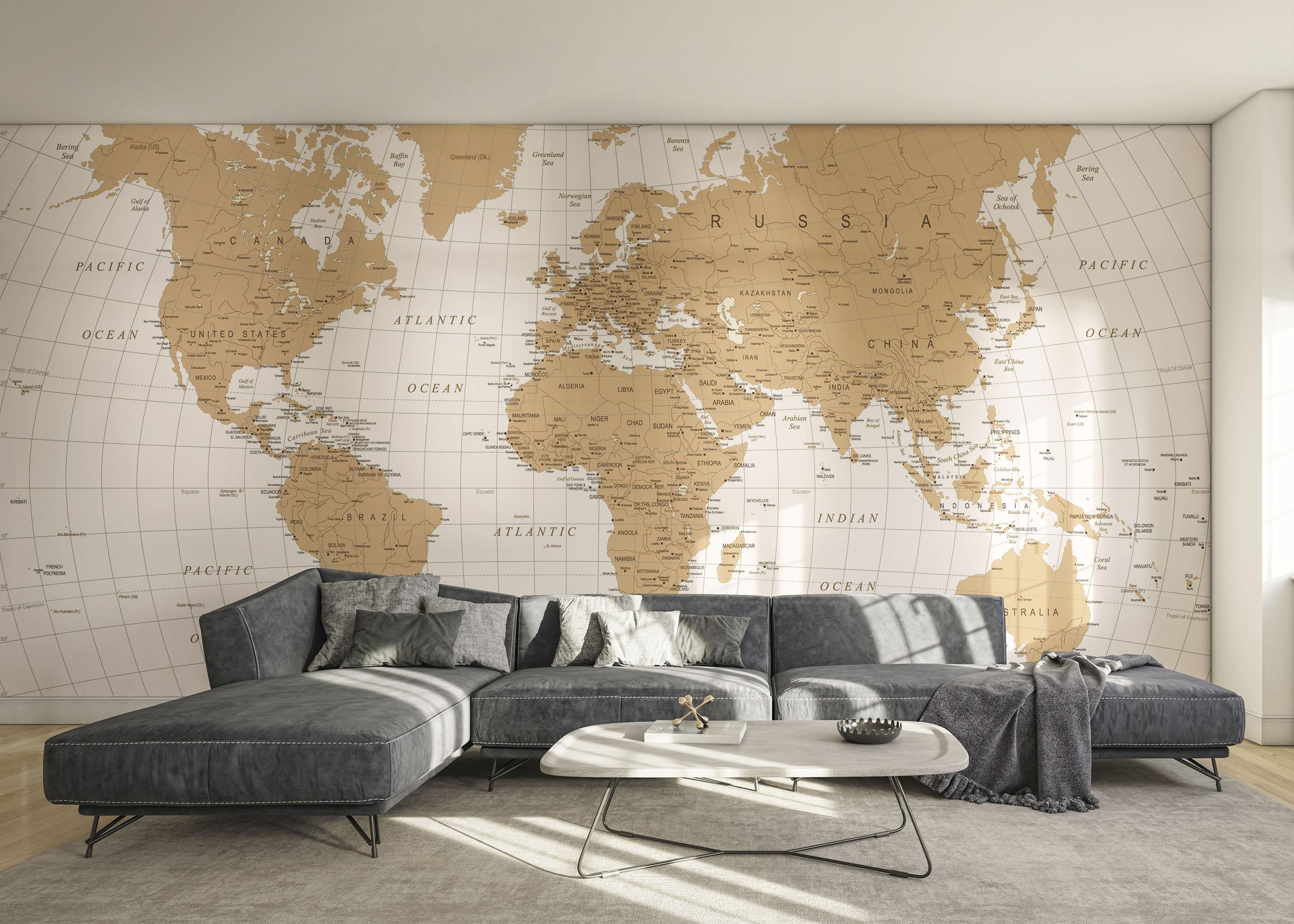 Fototapete Cream White Map mockup 0