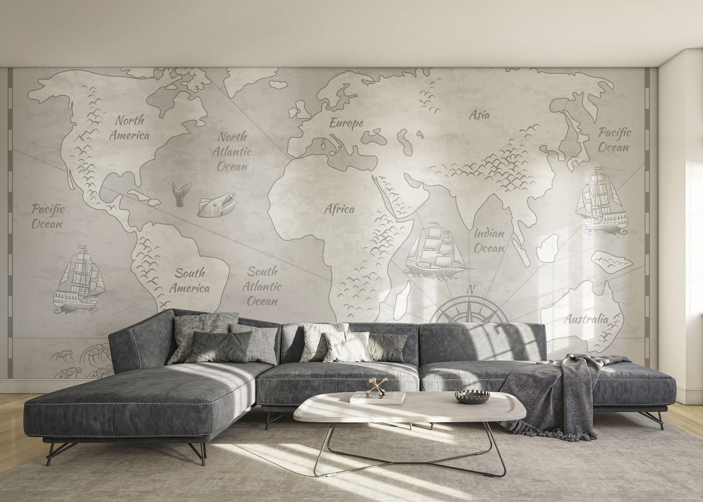 Fototapete Light Grey Map mockup 0