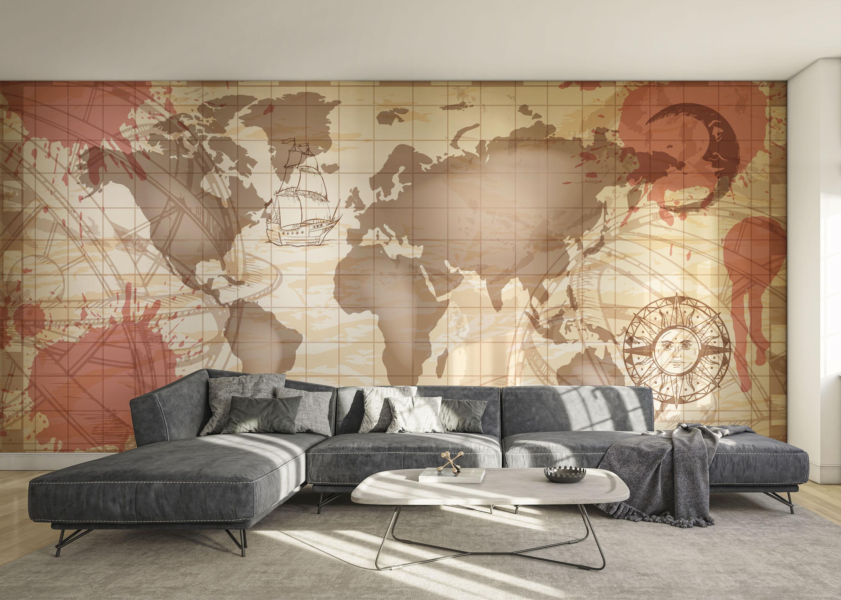 Fototapete Red Brown Map mockup 0