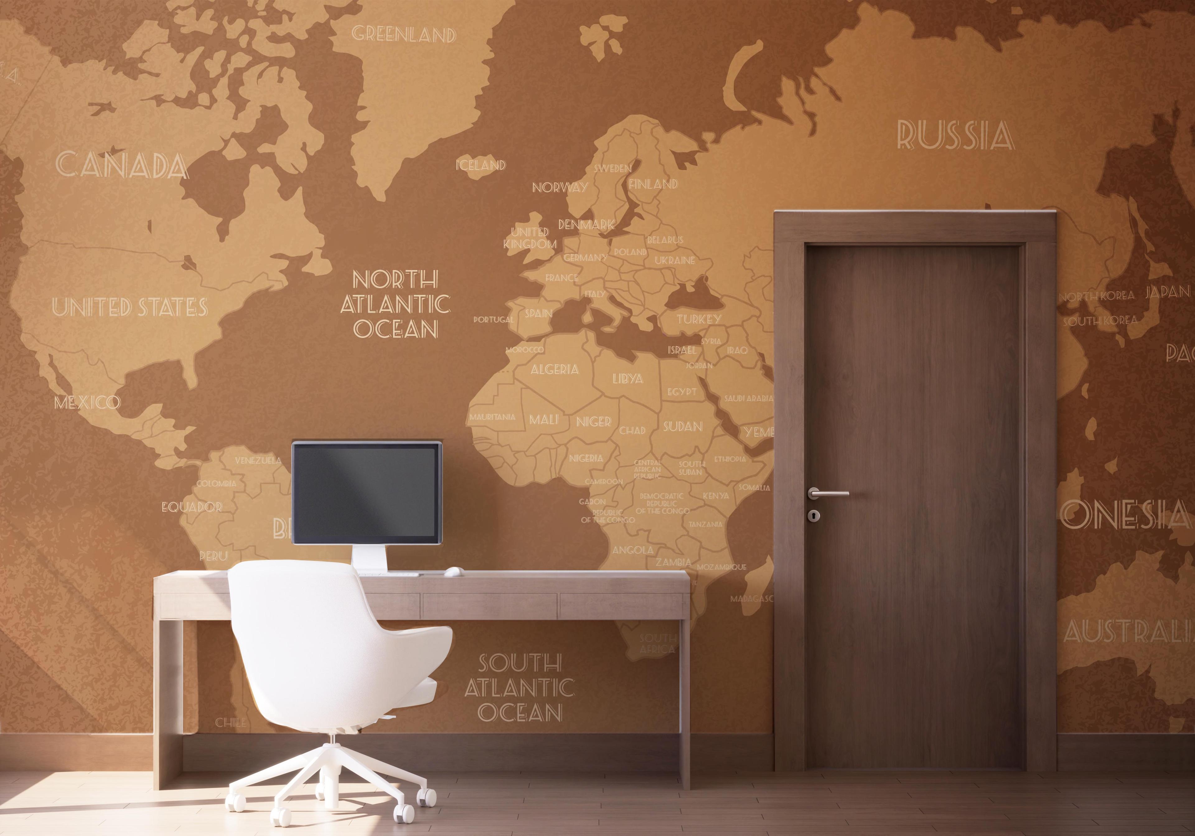 Fototapete Brown World Map mockup 1