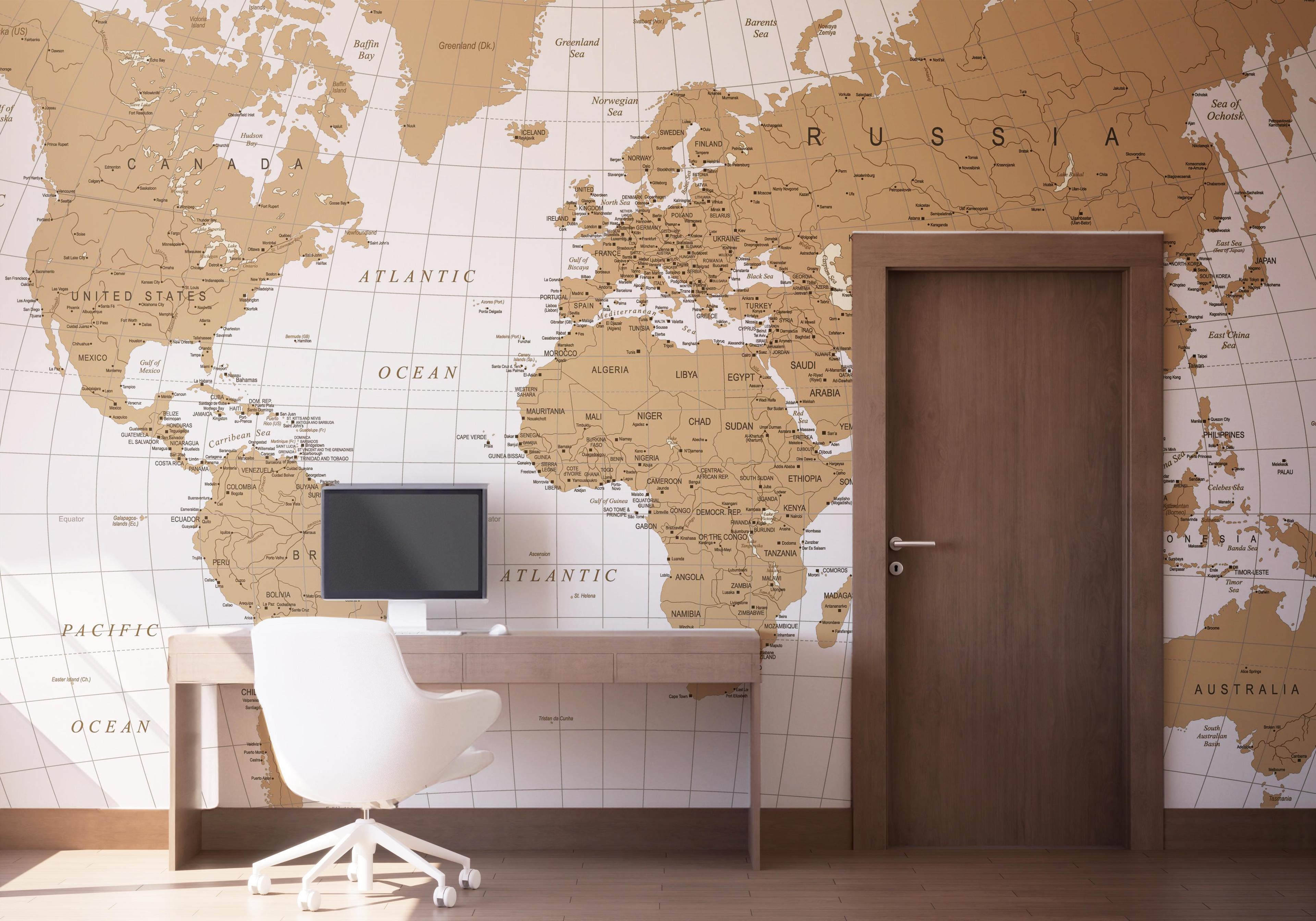 Fototapete Cream White Map mockup 1